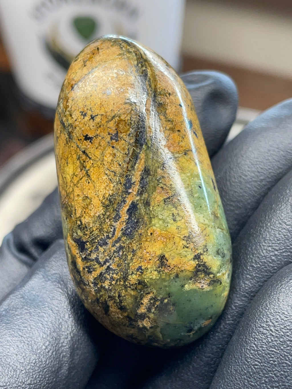 Hand Polished River-Found Serpentine Stone | Green & Gold Freeform | StoneBorn Creations