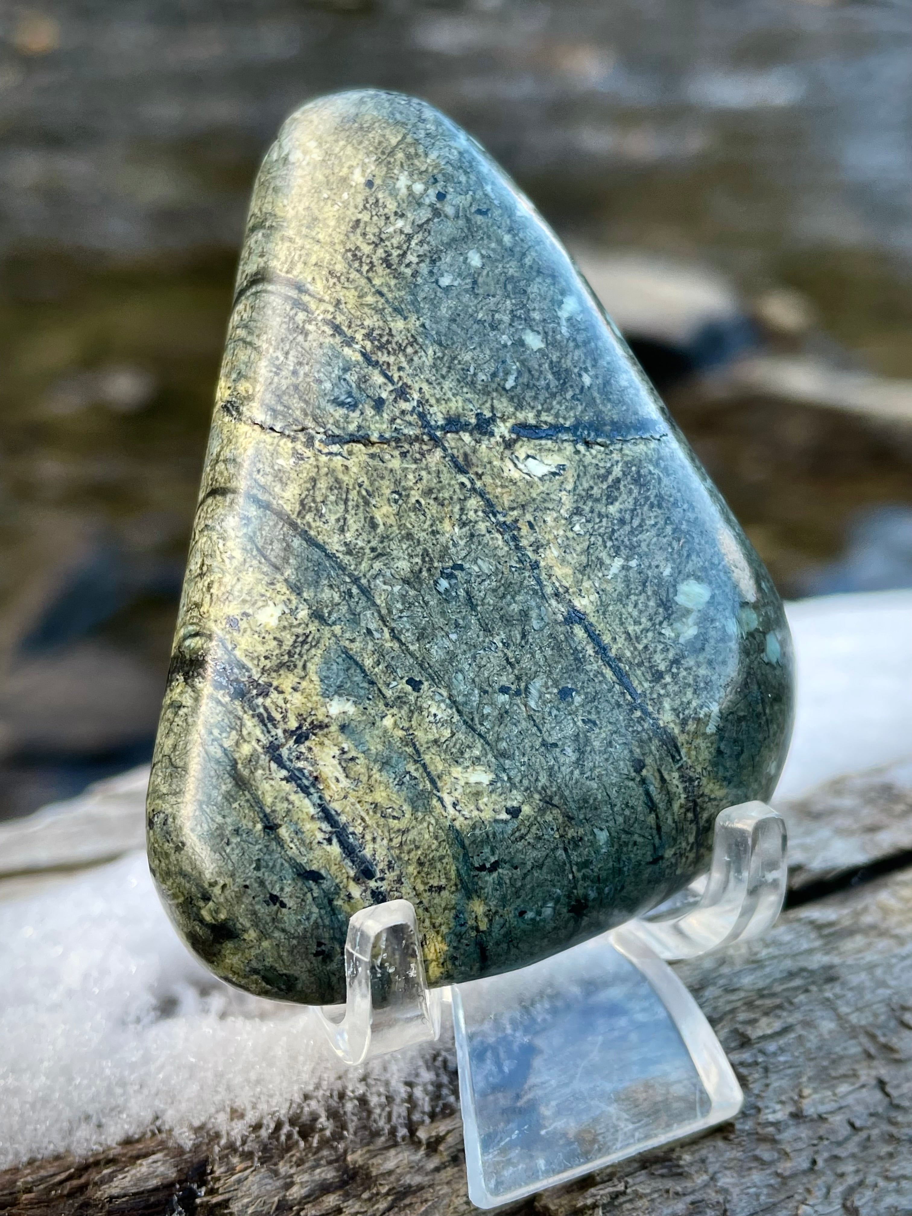🌲 Polished Vermont Greenstone – Glacial Streamlines & Earth-Tone Veins (Hand-Collected & Polished)