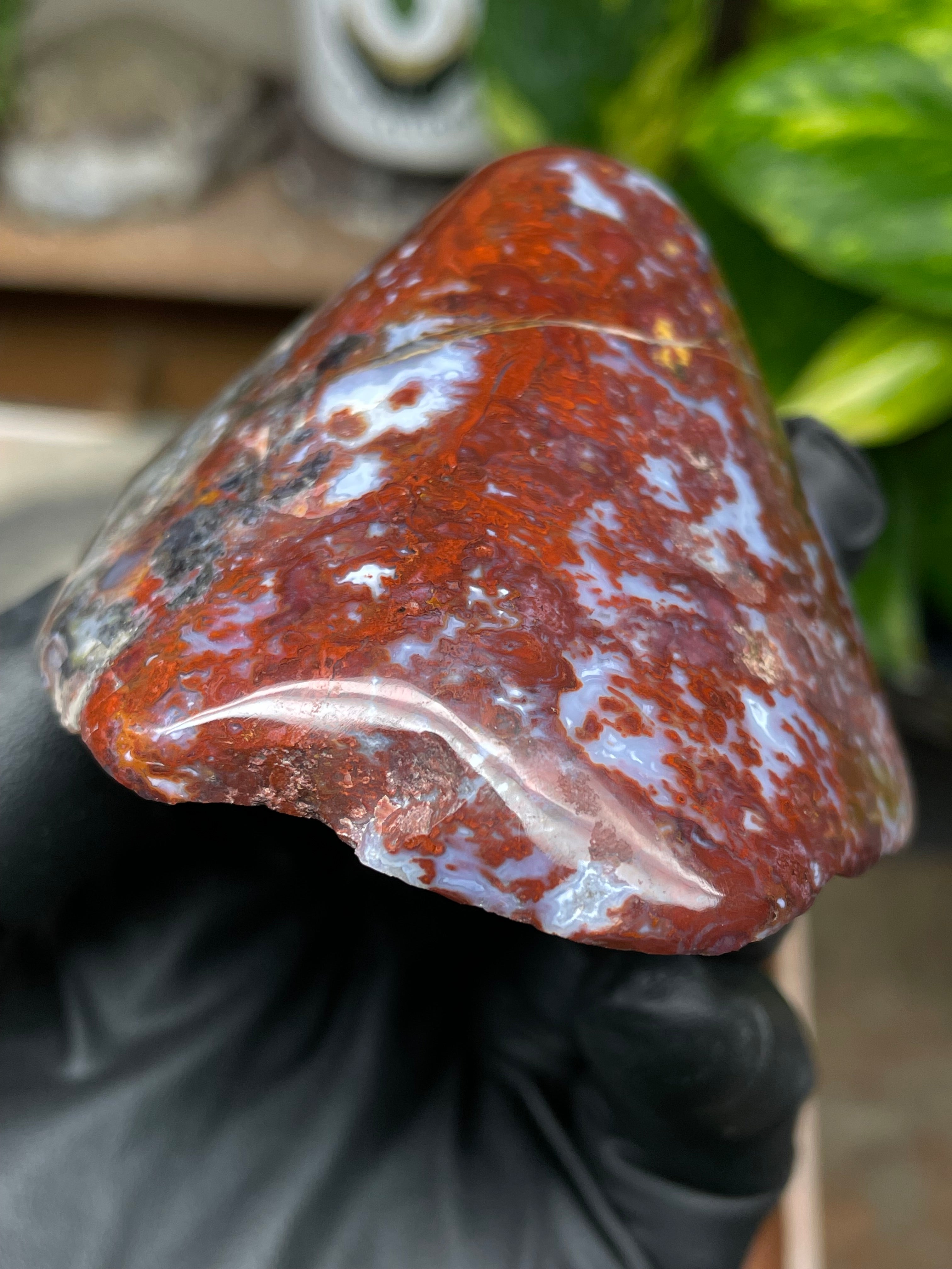 StoneBorn Creations Hand Polished Red Jasper with Blue Chalcedony Veining and Natural Earth Matrix Freeform Finish