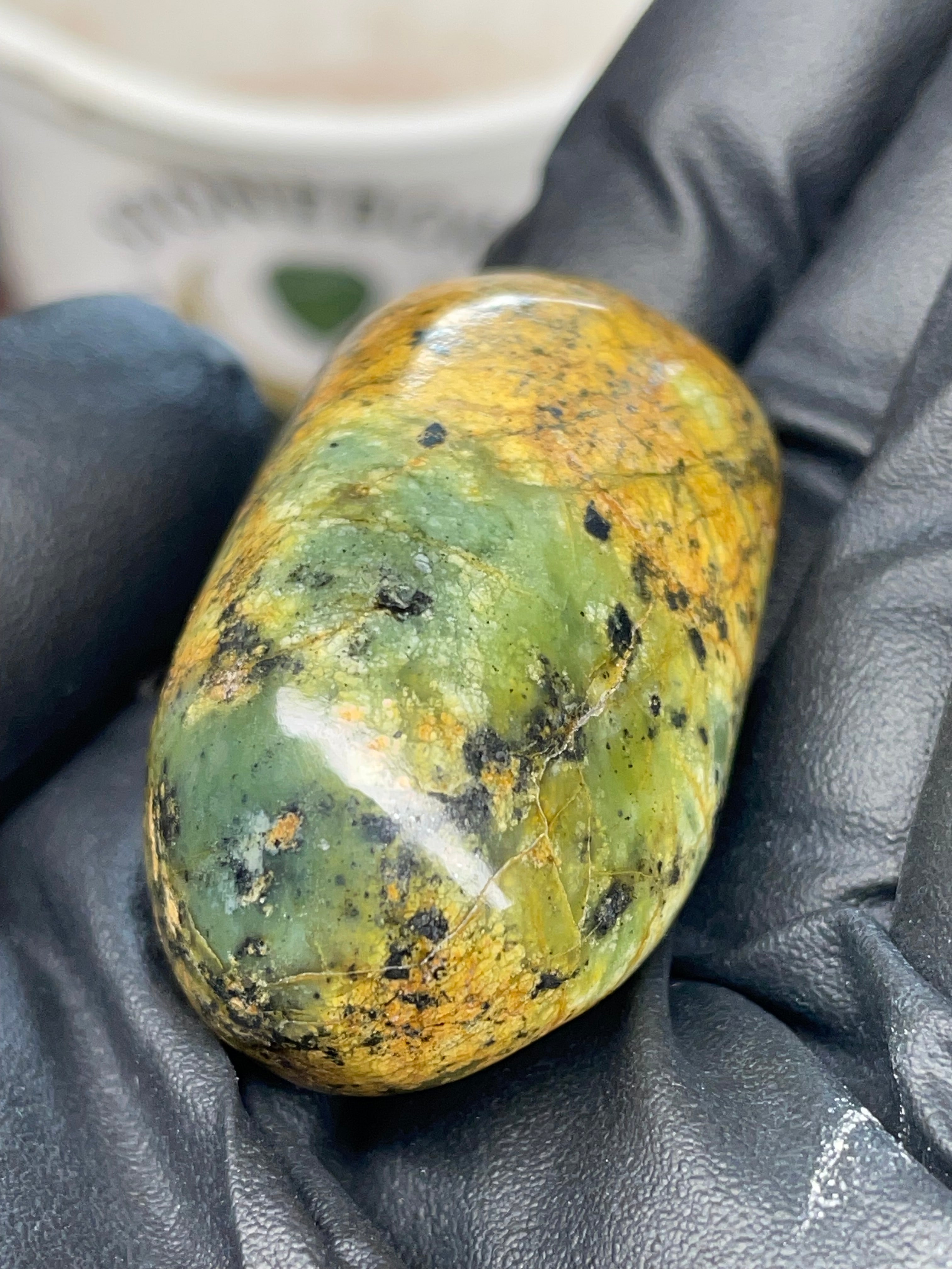 Hand Polished River-Found Serpentine Stone | Green & Gold Freeform | StoneBorn Creations