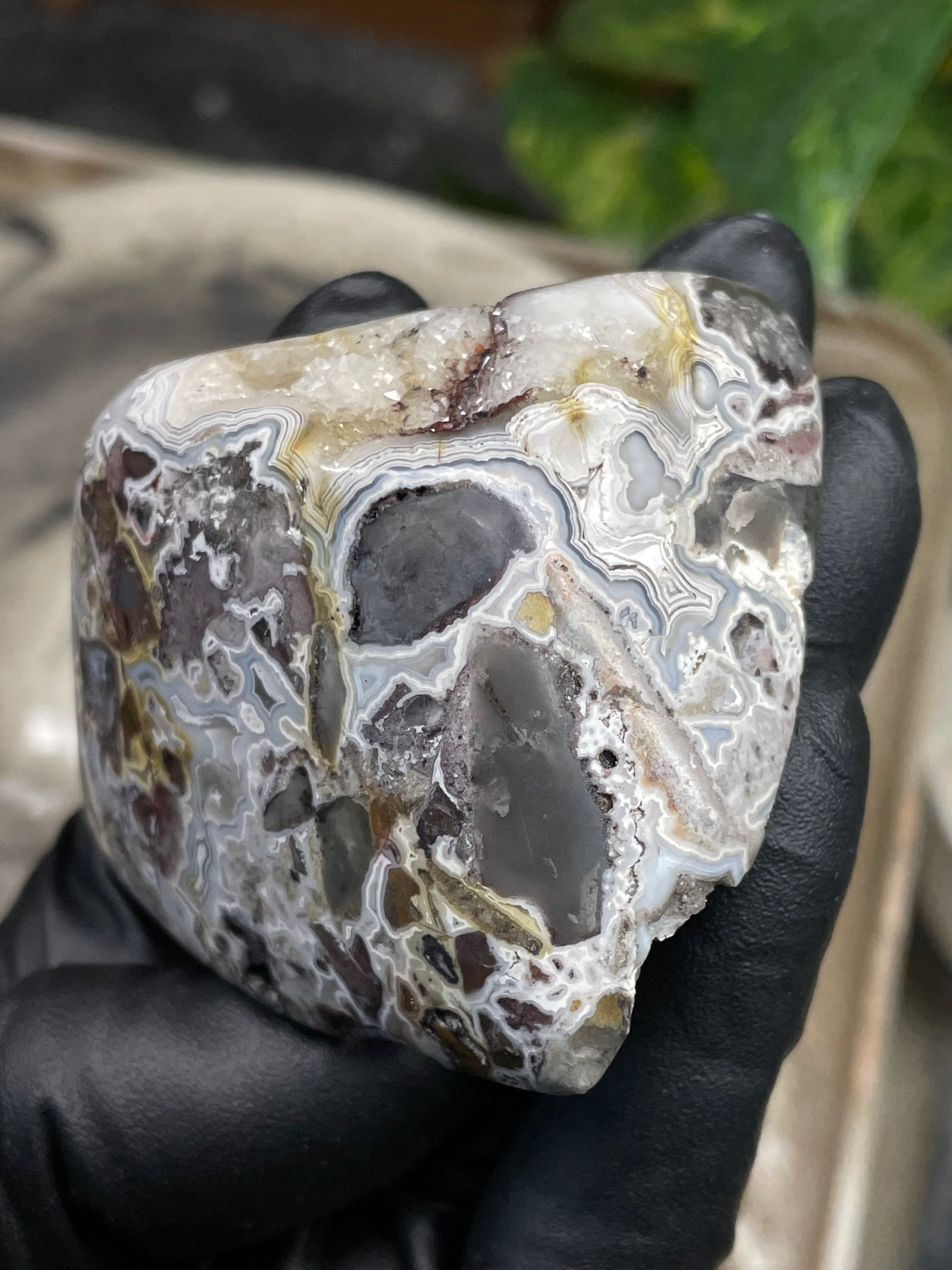StoneBorn Creations Hand-Polished Agate Freeform with Raw Side & Crystal Pockets