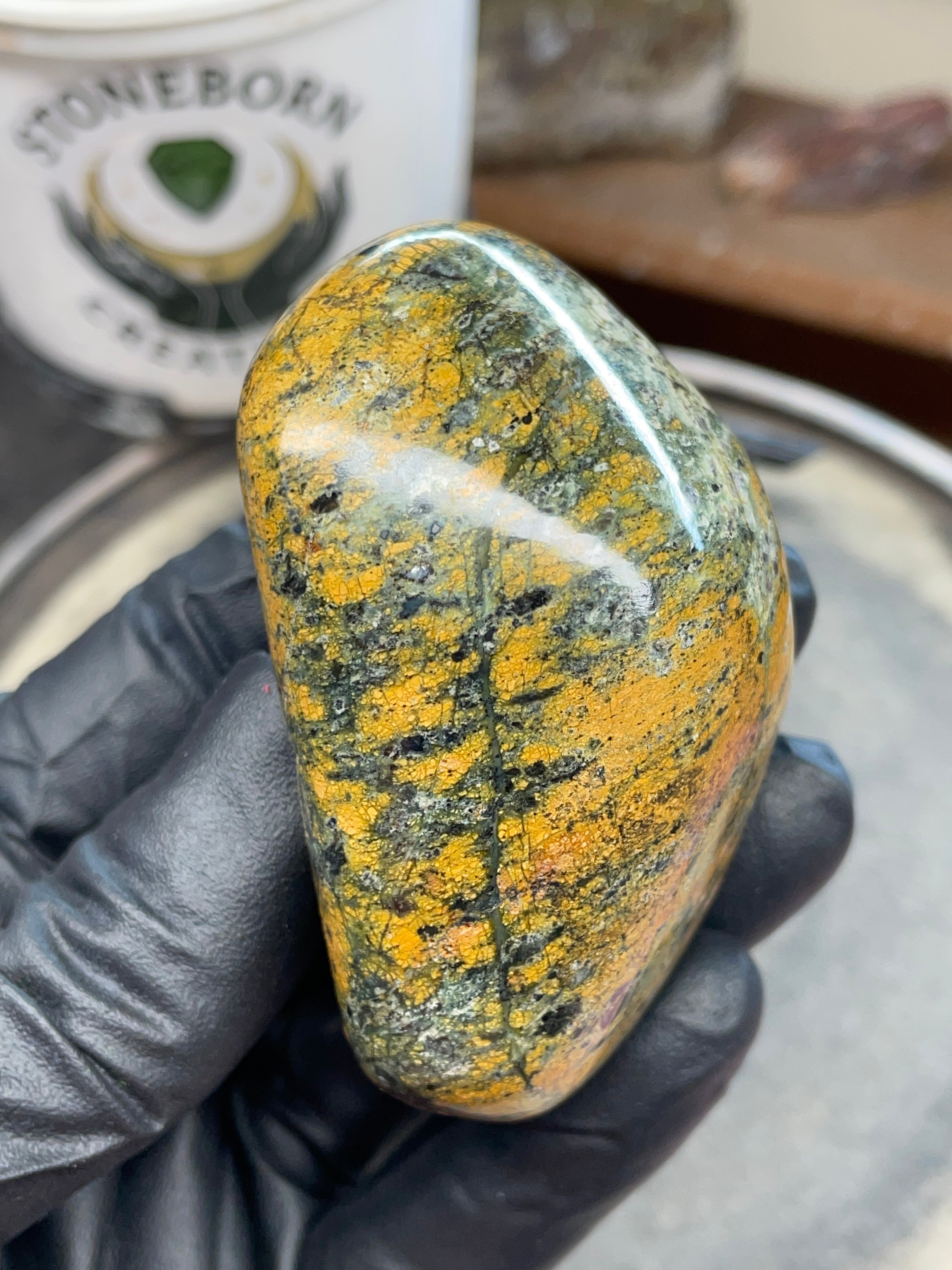 StoneBorn Creations – Hand Polished Vermont Greenstone with Golden Matrix & Quartz Veins