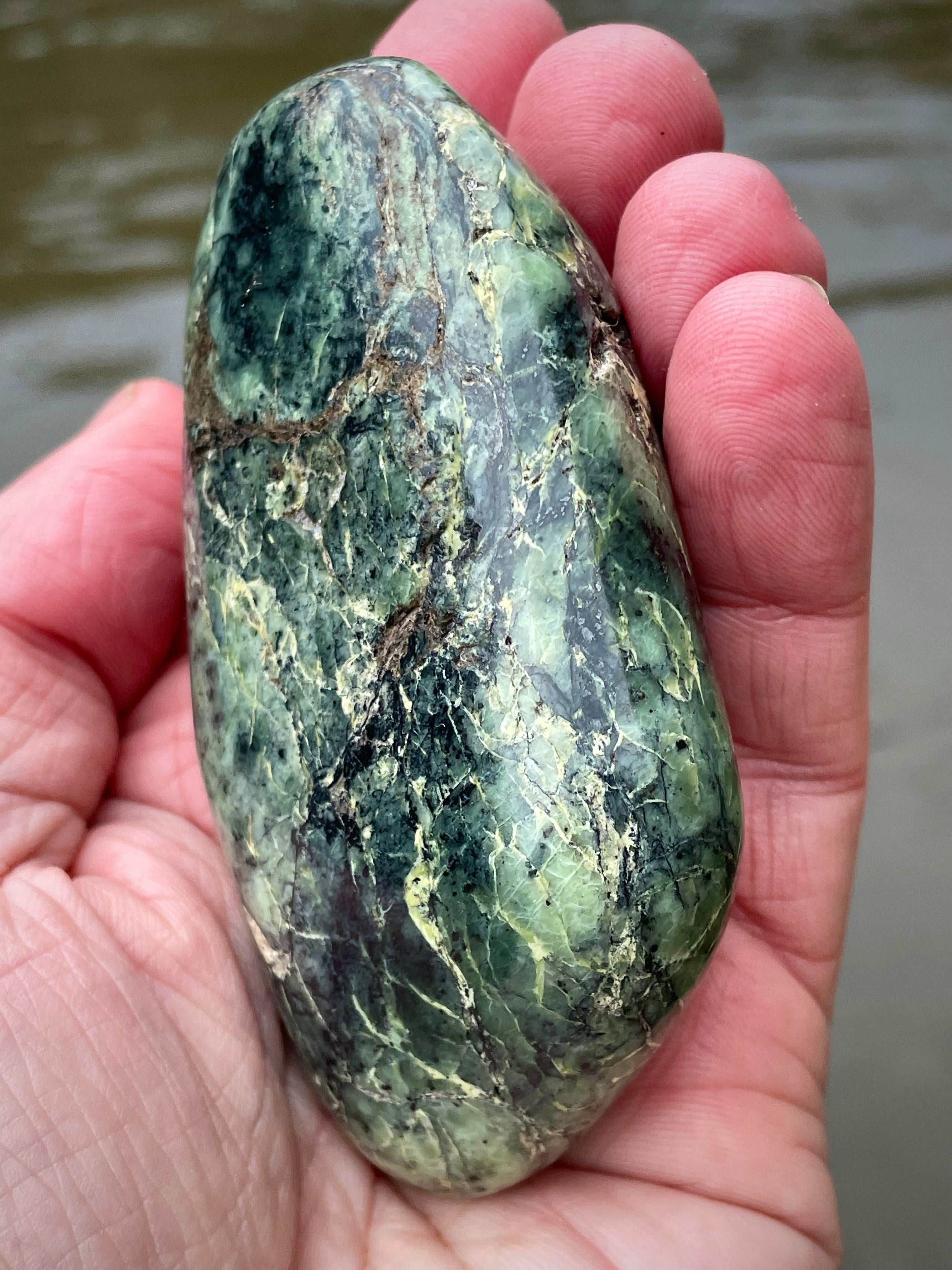 🌲 Polished Vermont Greenstone – Mountain Ridge Mosaic (Hand-Collected & Finished)