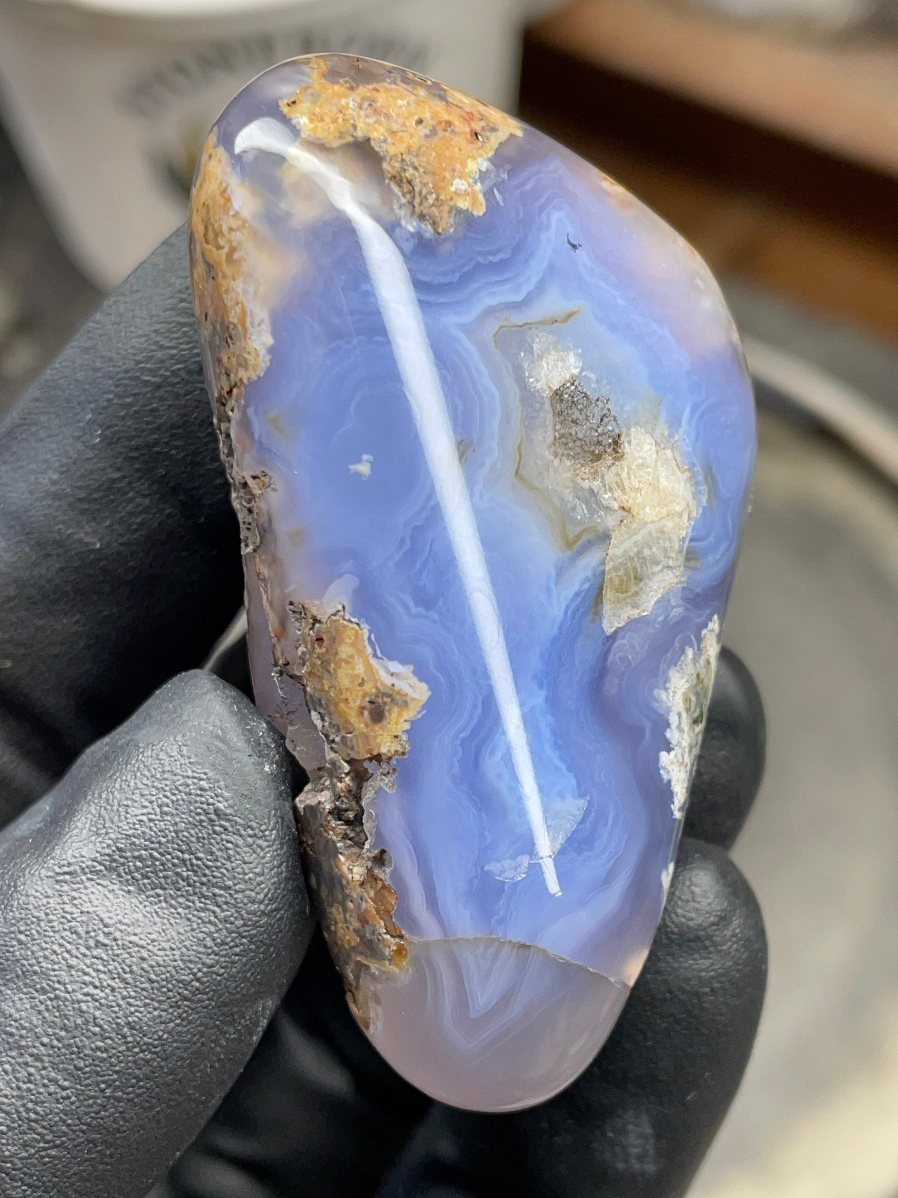 StoneBorn Creations Hand-Polished Blue Lace Agate with Natural Druzy Crystal Pocket & Earth-Toned Matrix