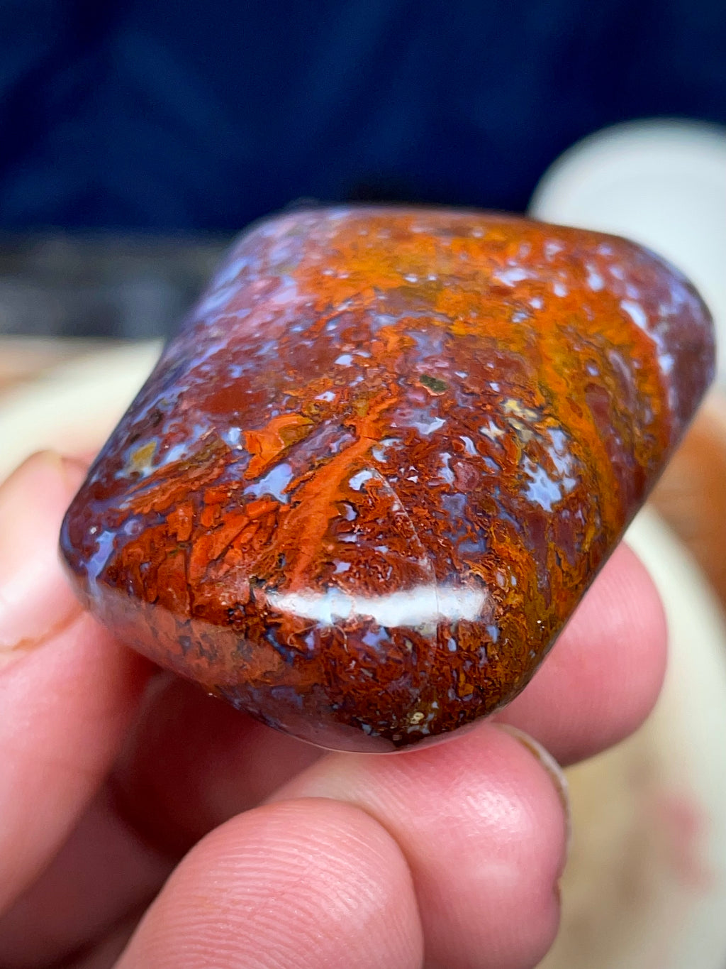 💎 Polished Agate – Red & Blue Brecciated Freeform (Hand-Polished Stone Art)