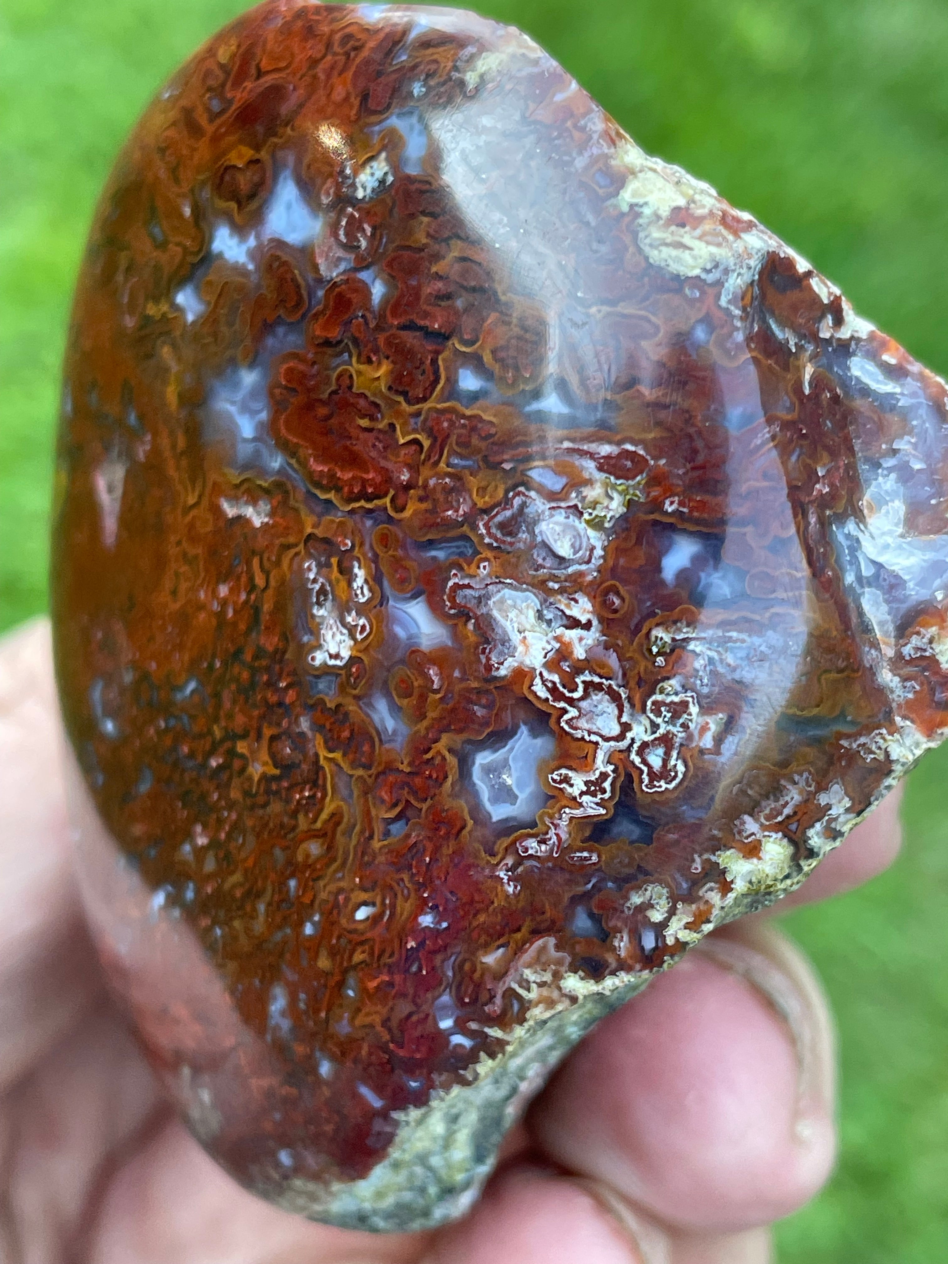 StoneBorn Creations | Hand-Polished Red Lightning Natural Agate Freeform | One-of-a-Kind Display Stone