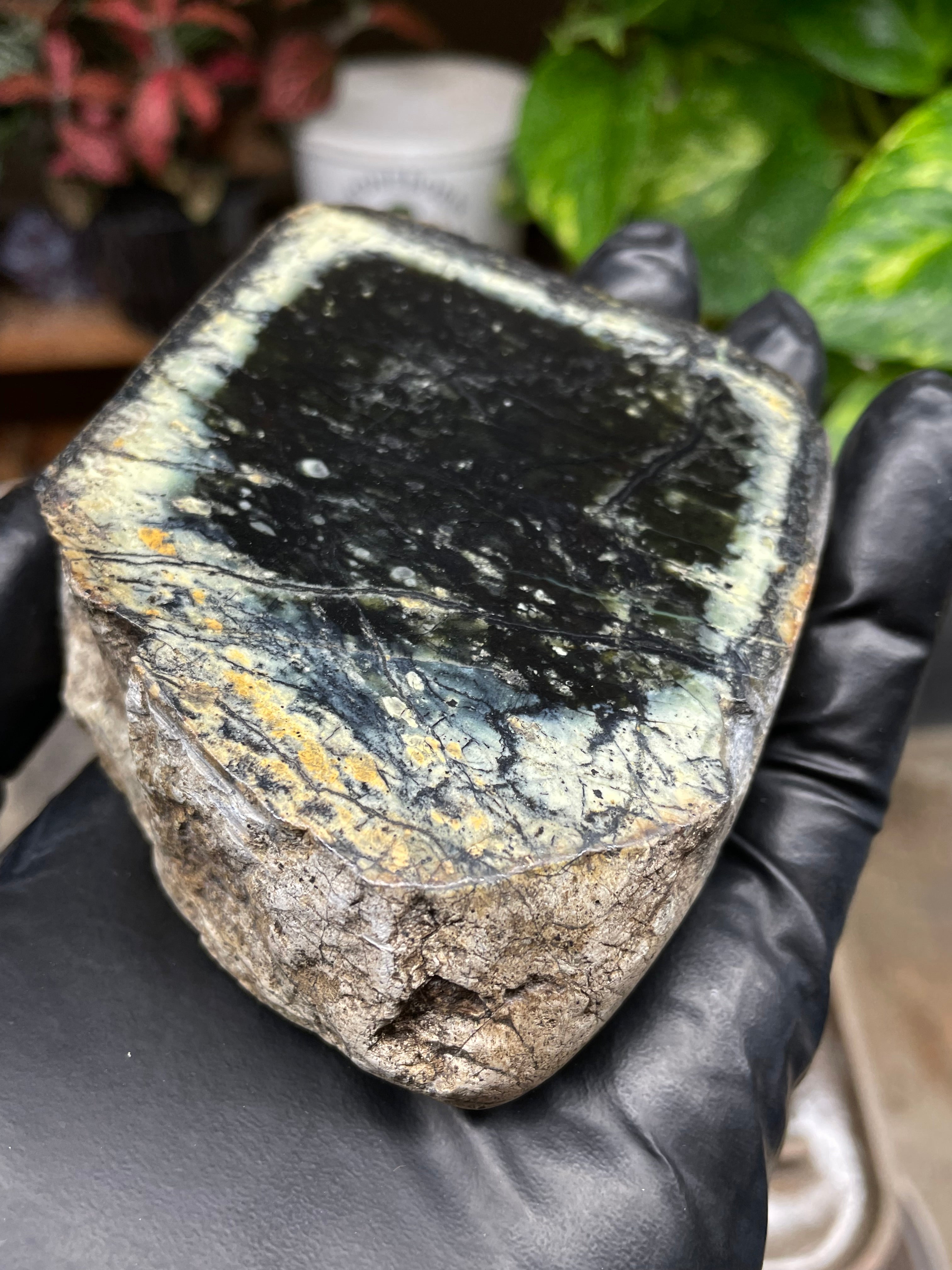 StoneBorn Creations Hand-Polished Vermont Serpentine Pair – River-Cut Matching Halves with Dark Core & Natural Green Halo