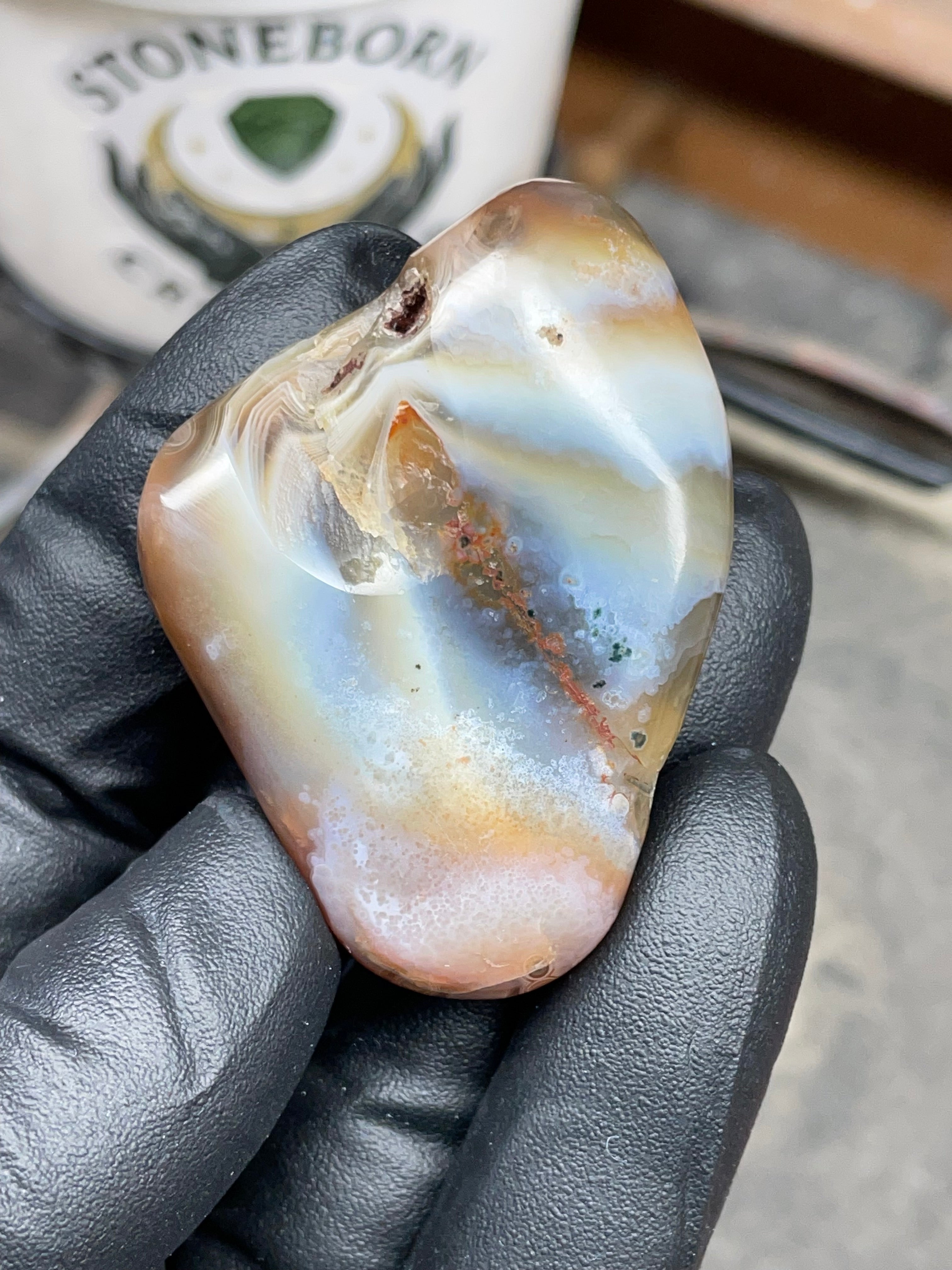 StoneBorn Creations Hand-Polished Botswana Agate – Orbicular “Eye” Patterns with Natural Pocket