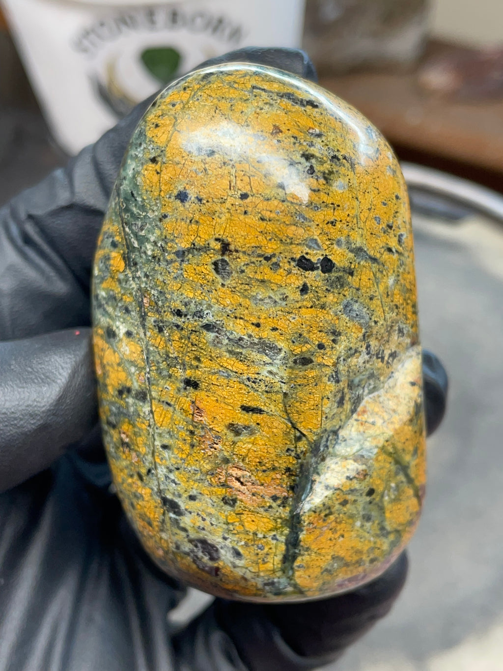 StoneBorn Creations – Hand Polished Vermont Greenstone with Golden Matrix & Quartz Veins