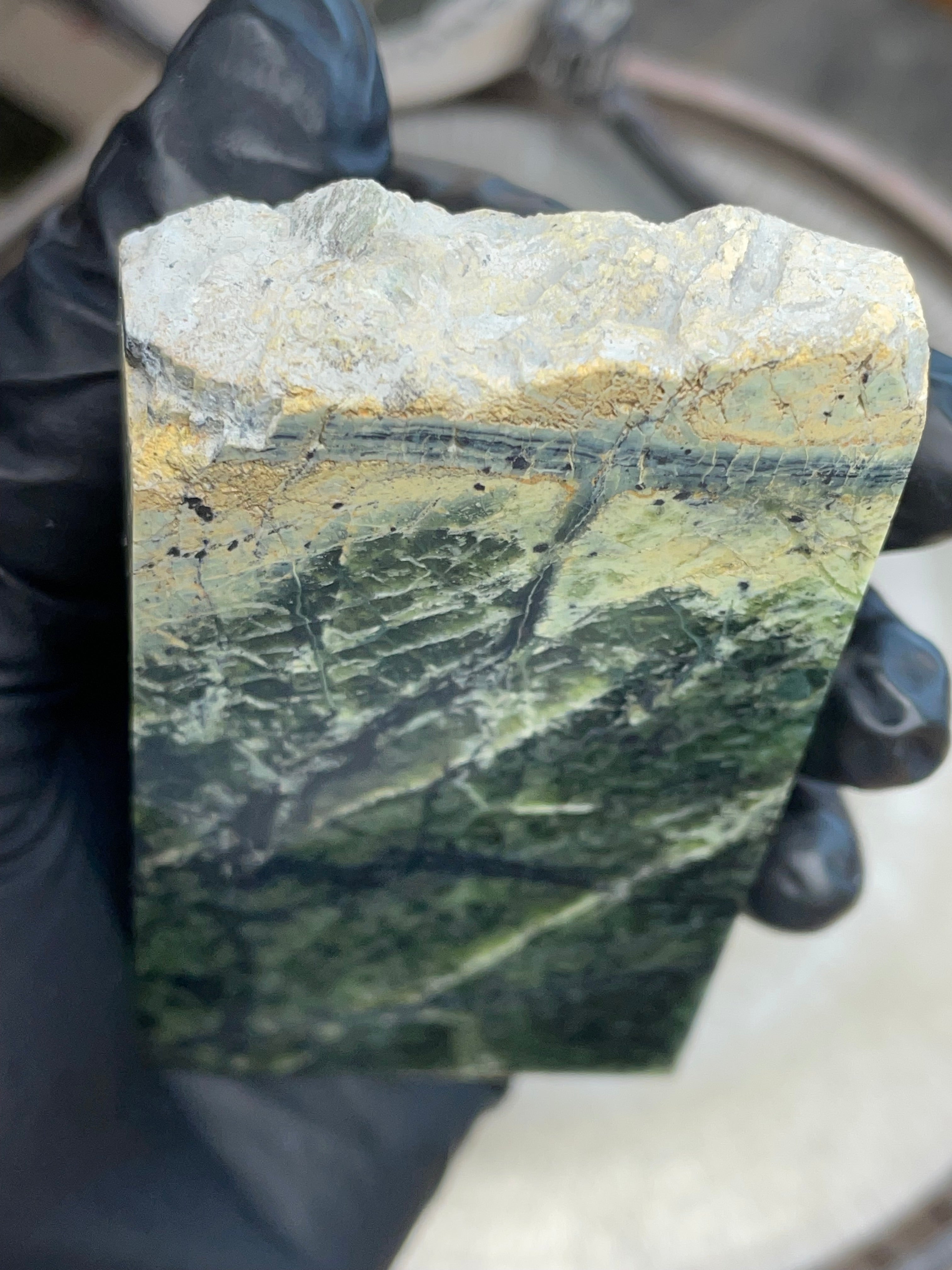 Hand-Polished Green Serpentine Slab with Natural Veining | StoneBorn Creations