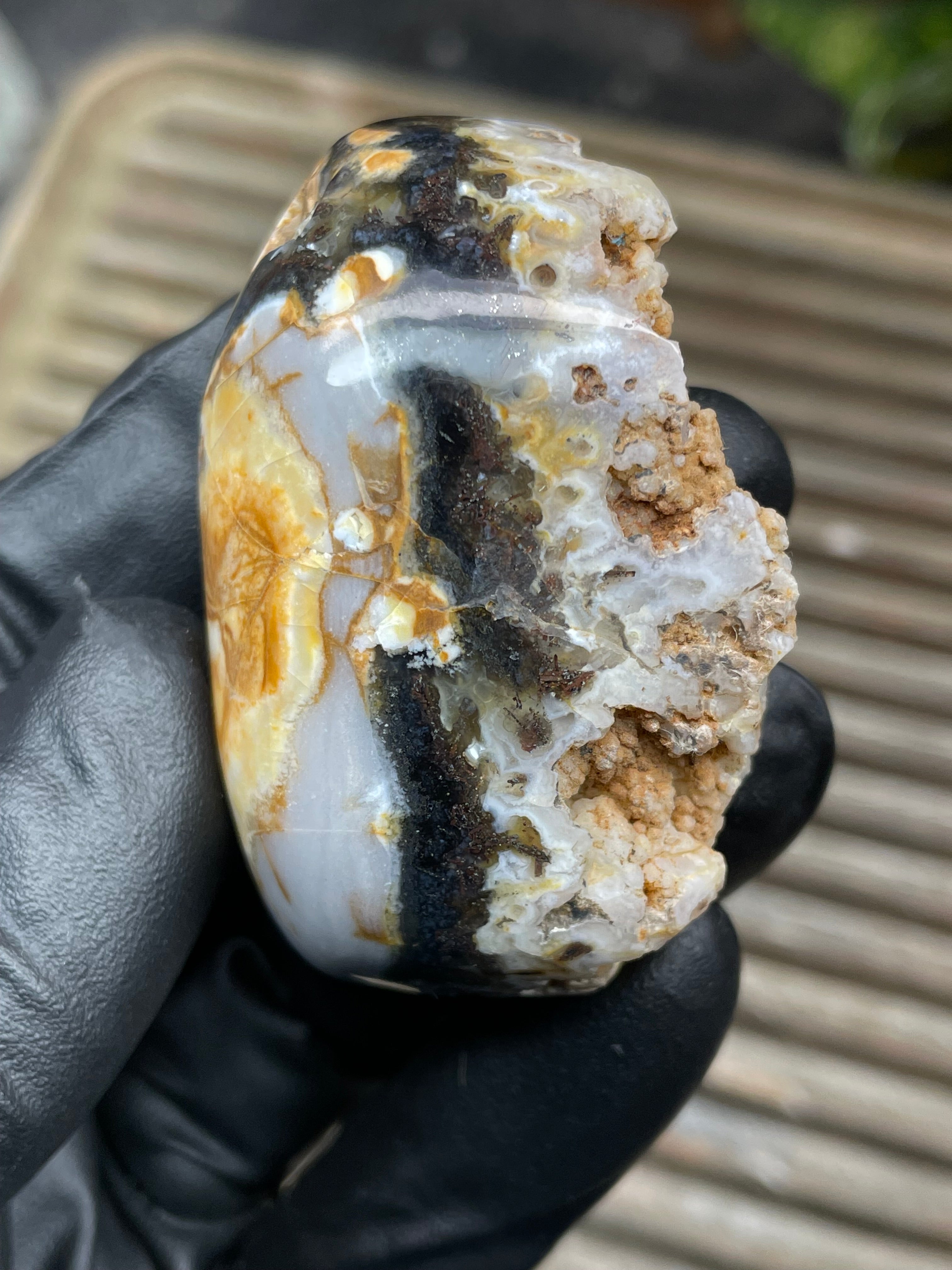 StoneBorn Creations Hand-Polished Crystal Pocket Agate Freeform | Raw Druzy Crown | Natural Chalcedony & Earth Tones