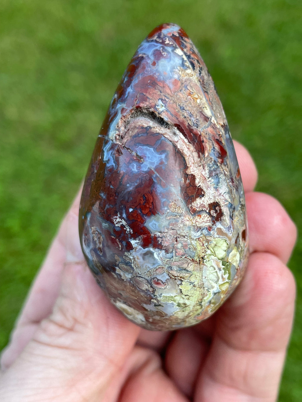 StoneBorn Creations Hand-Polished Brecciated Jasper Freeform with Crimson Red Chalcedony, Natural Quartz Veins & Earth-Toned Matrix