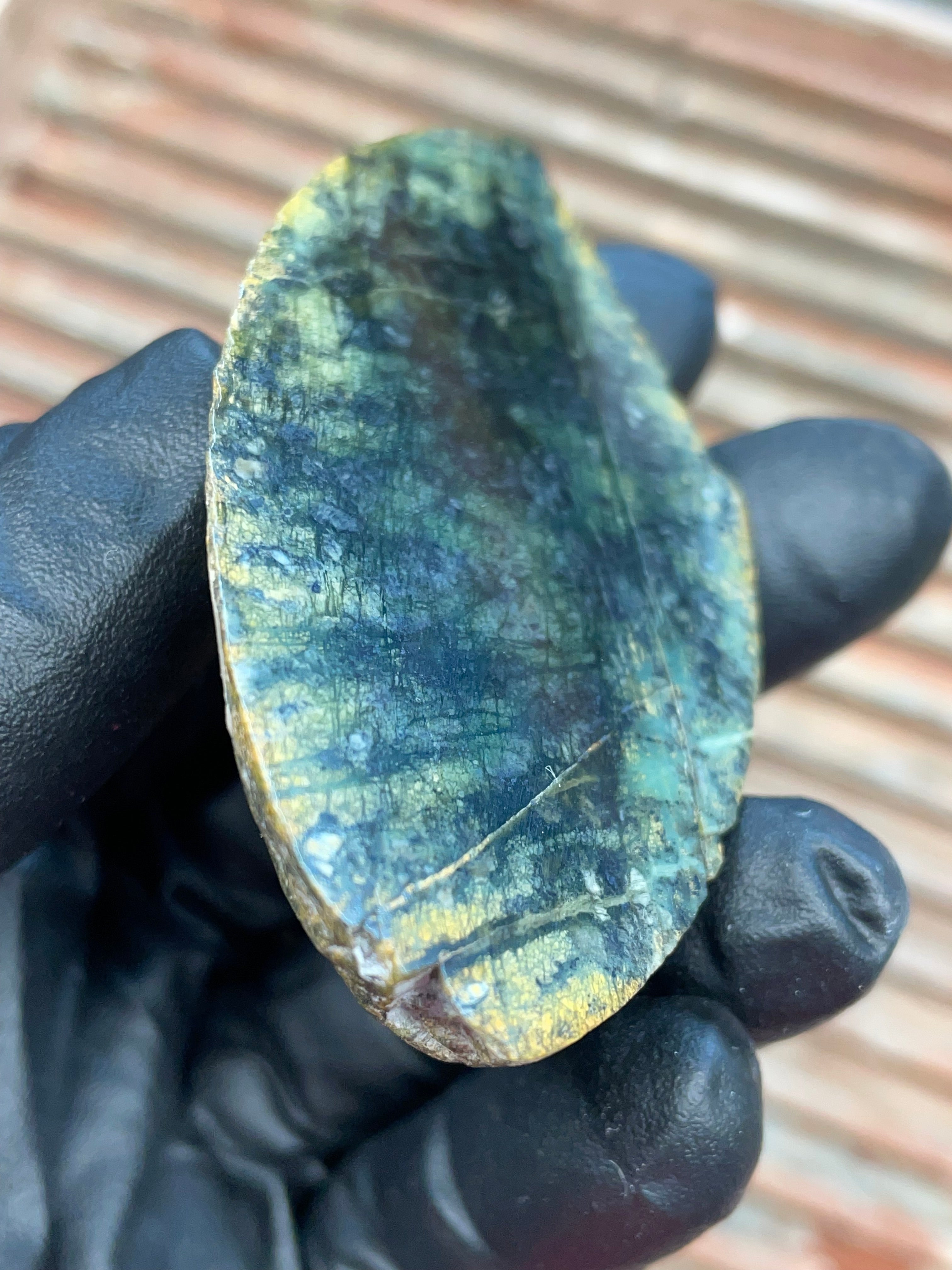 StoneBorn Creations | Polished Vermont Greenstone Slab — Dark Forest Green with Golden Weathered Rind