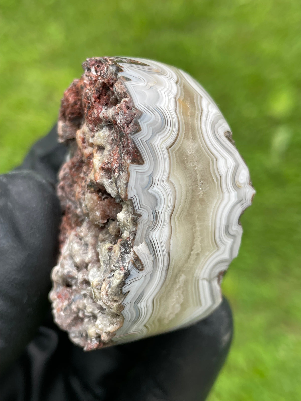 StoneBorn Creations Hand-Polished Lace Agate – Natural Matrix & Druzy Display Stone