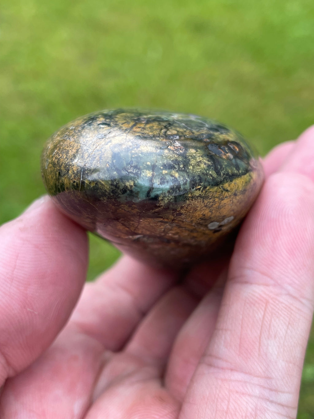 StoneBorn Creations Hand Polished Serpentine Freeform with Natural Olive Matrix, White Mineral Inclusions and Intricate Veining