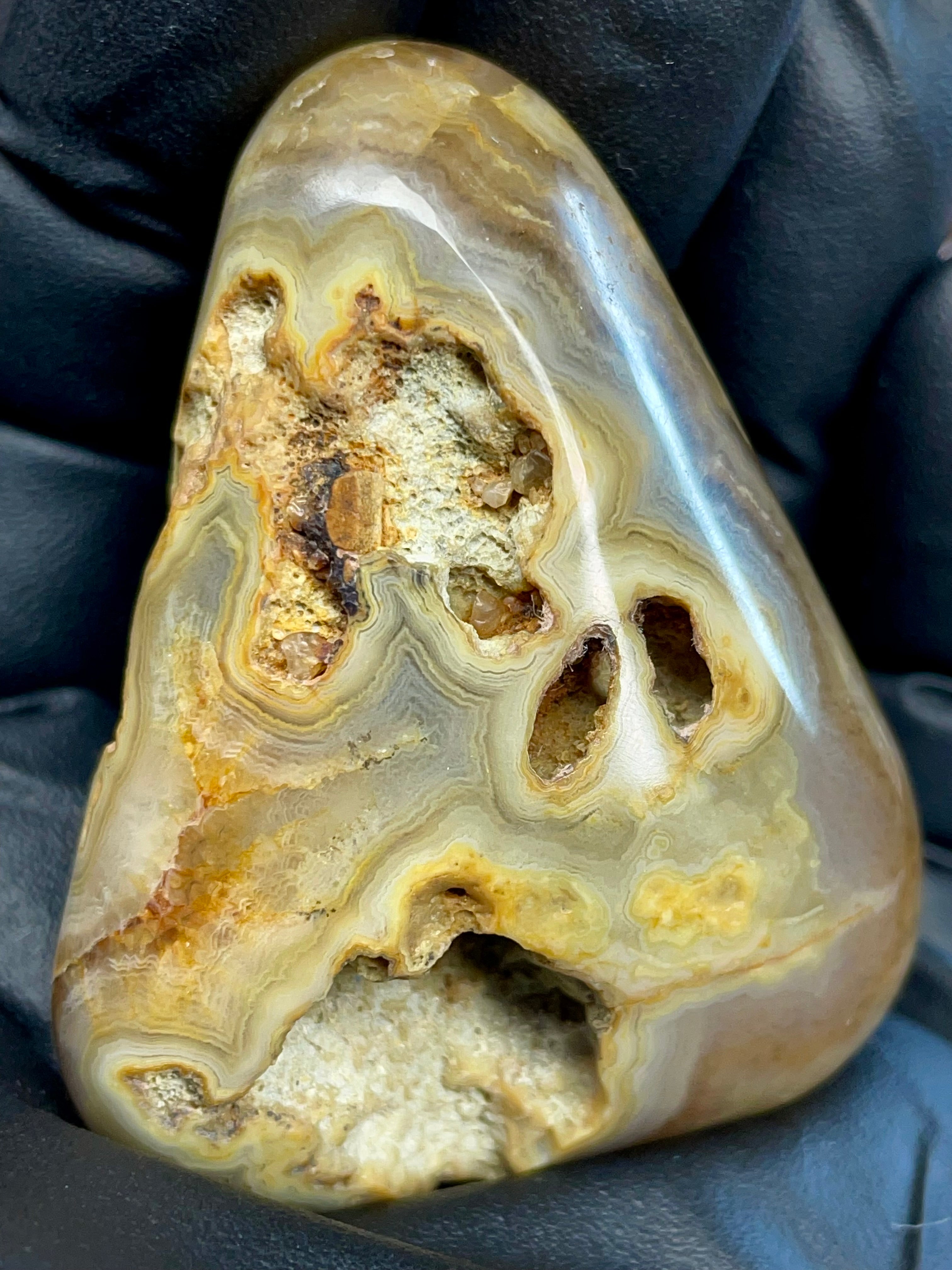 Hand-Polished Banded Agate with Natural Cavities