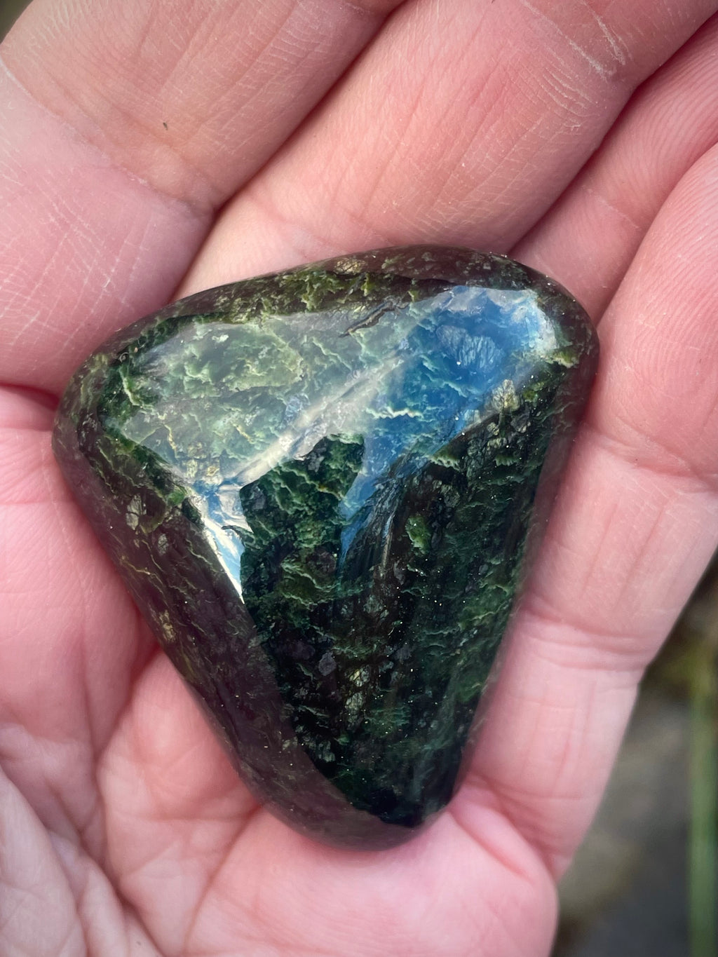 🌲 Polished Vermont Greenstone – Midnight Forest Veining (Hand-Collected & Finished)