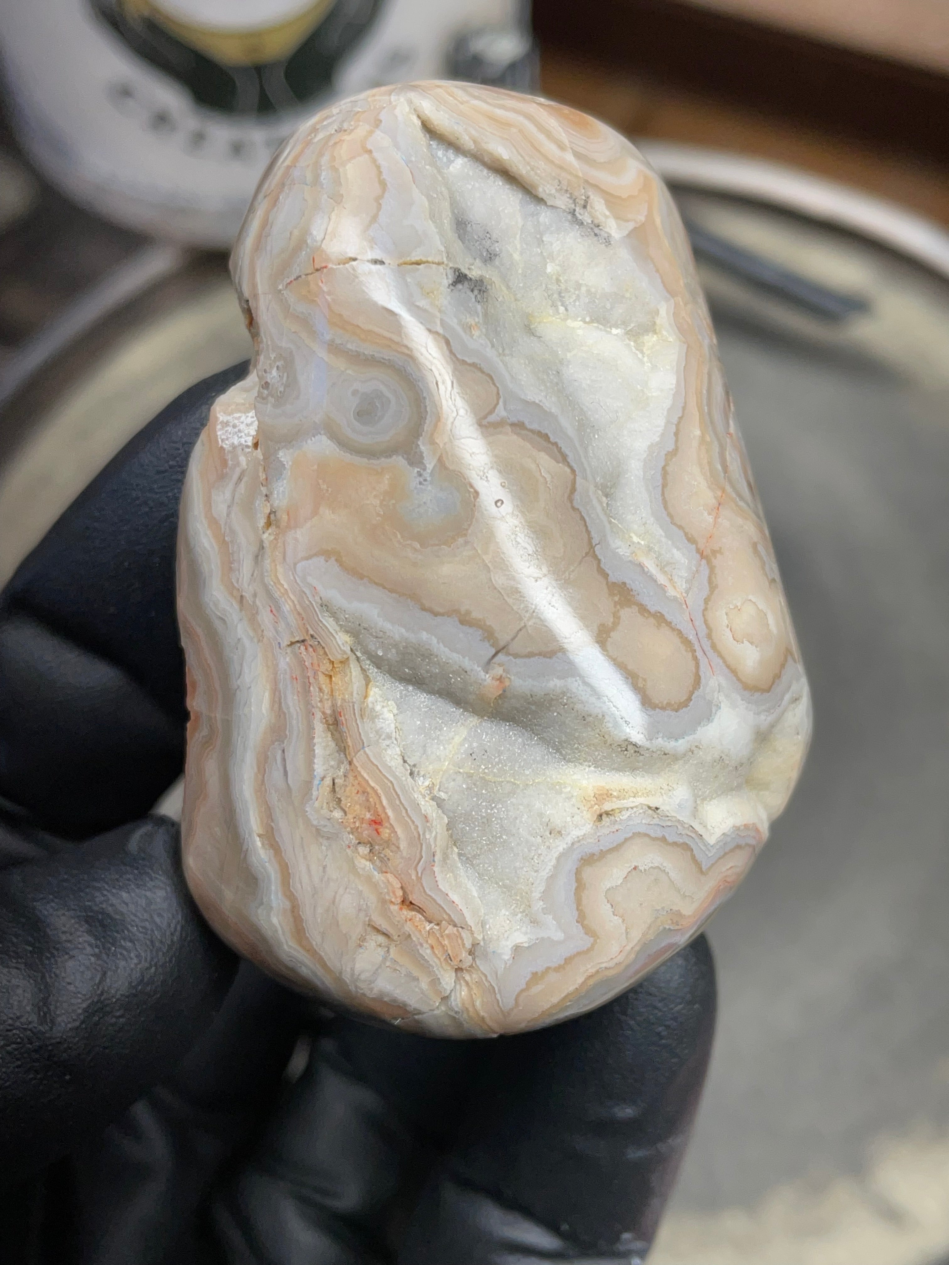 StoneBorn Creations – Hand Polished Georgia Lace Agate with Natural Druzy Crystal Pocket | One-of-a-Kind Display Stone