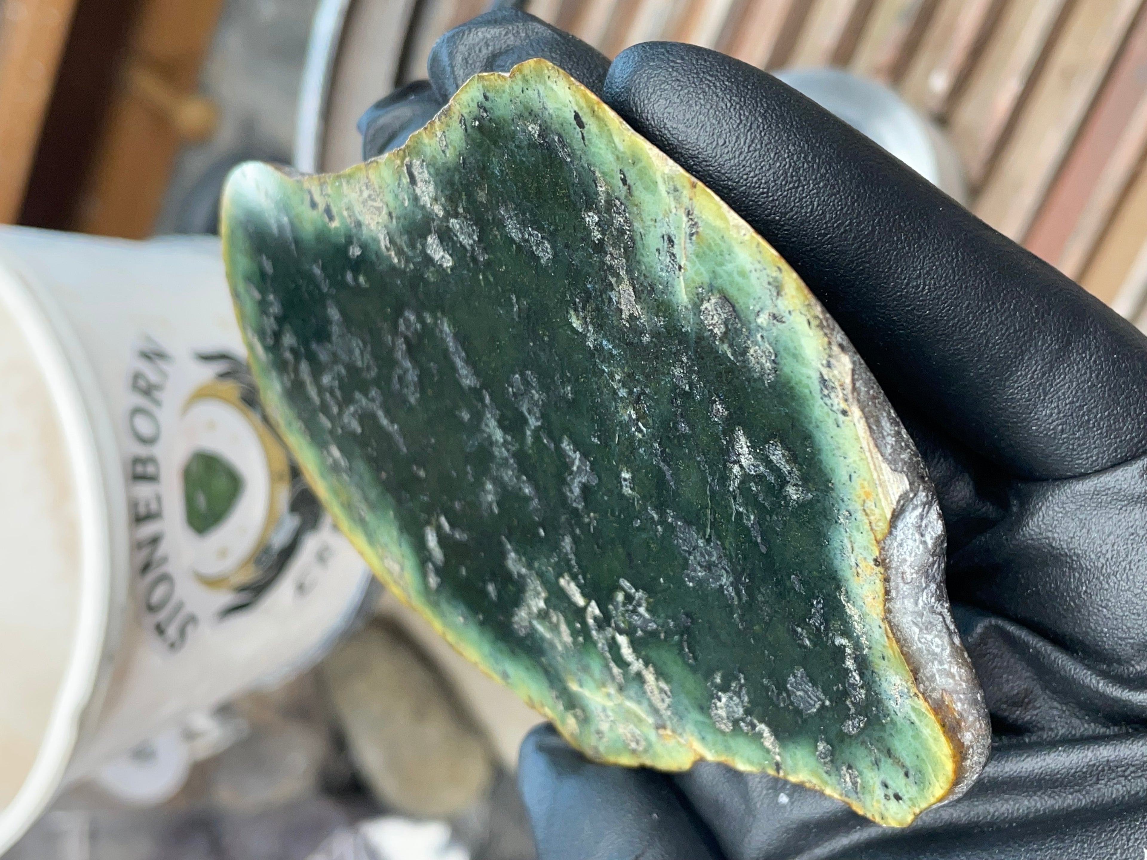 StoneBorn Creations – Hand-Polished Green Jasper Slab (Raw Edge)