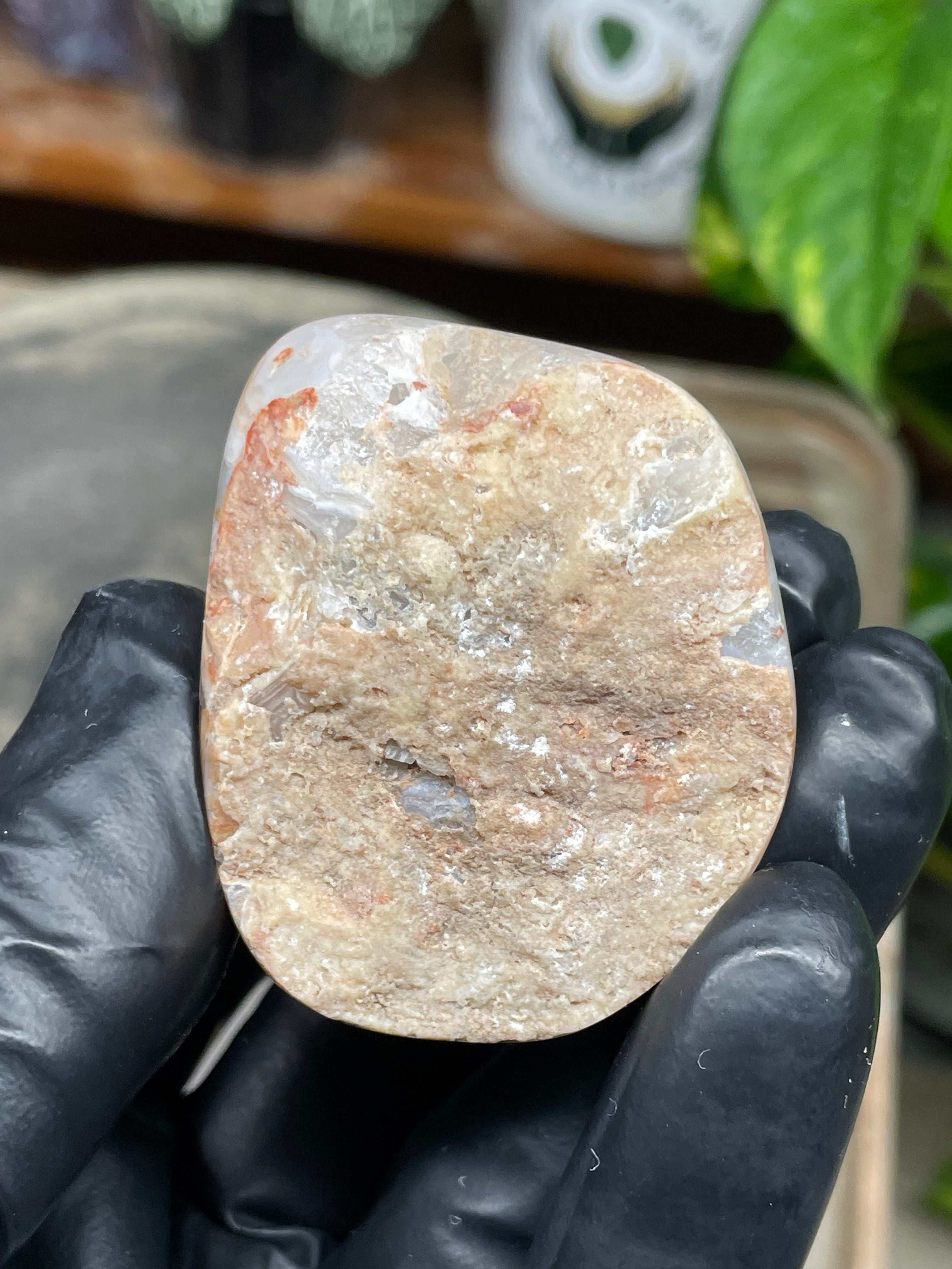 StoneBorn Creations Hand Polished Banded Agate Freeform – Natural Lace Patterns, Raw Base with Fully Shaped Top Display Stone