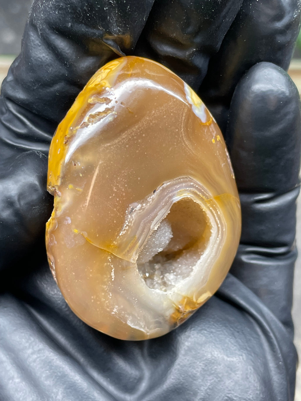 StoneBorn Creations Hand-Polished Banded Agate Pair with Druzy Crystal Centers – Rounded Freeform Stream Stone Halves
