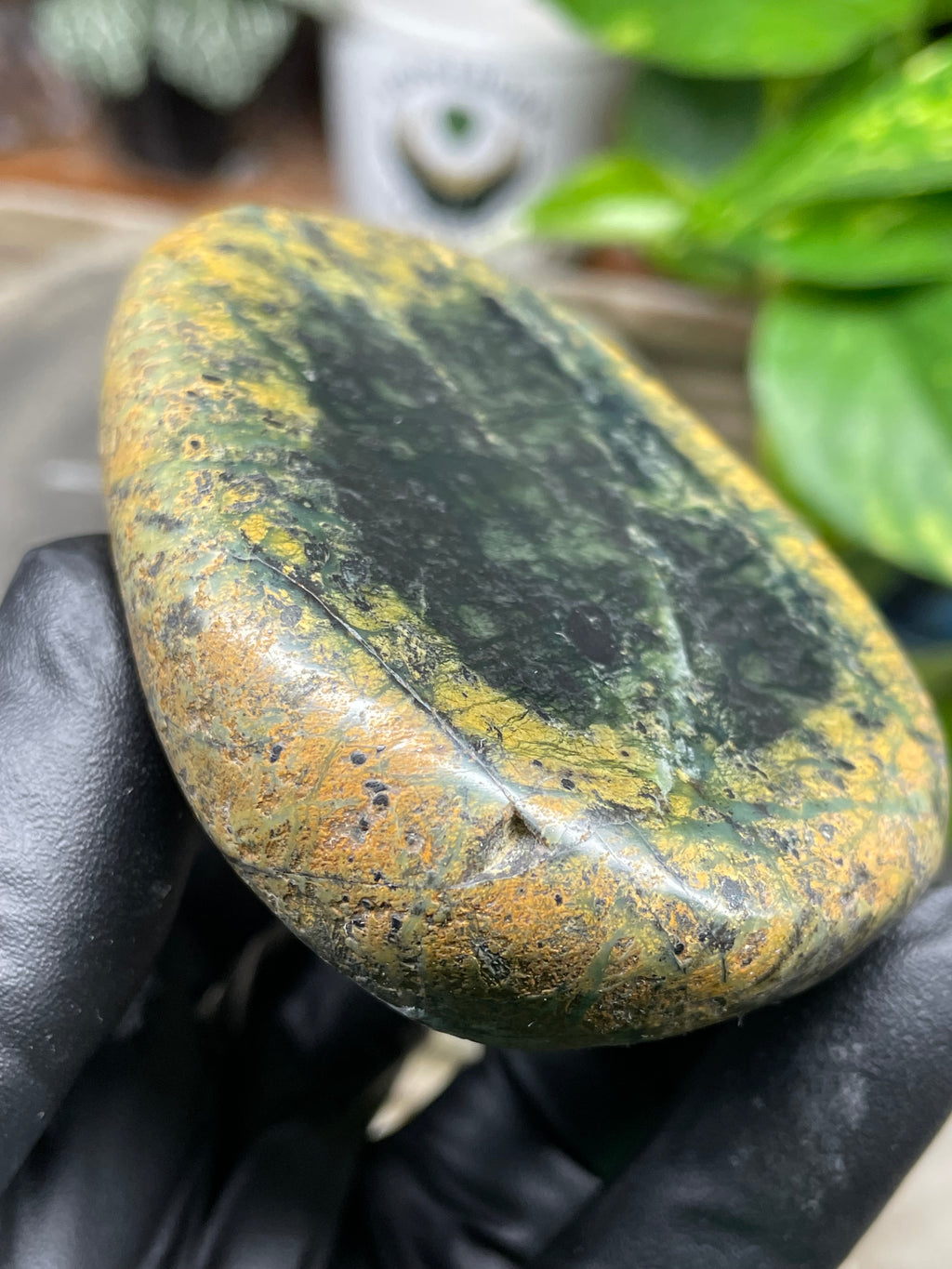 StoneBorn Creations Hand-Polished Vermont River Stone Pair – Rounded Freeform Halves with Natural Raw Backs & Deep Green Interior Patterns