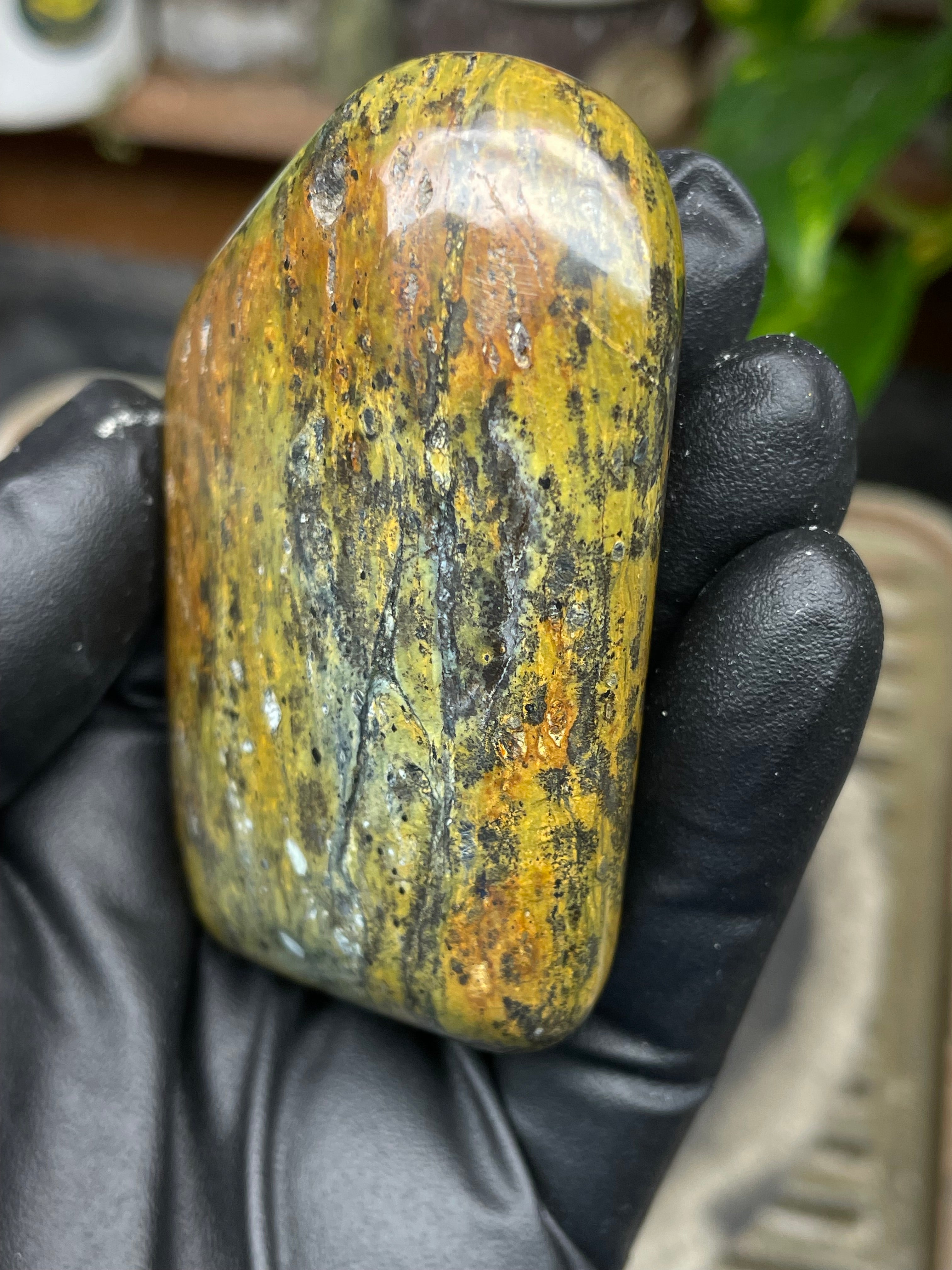StoneBorn Creations Hand-Polished Vermont Serpentine with Golden Ochre, Mossy Greens, and Dark Natural Matrix