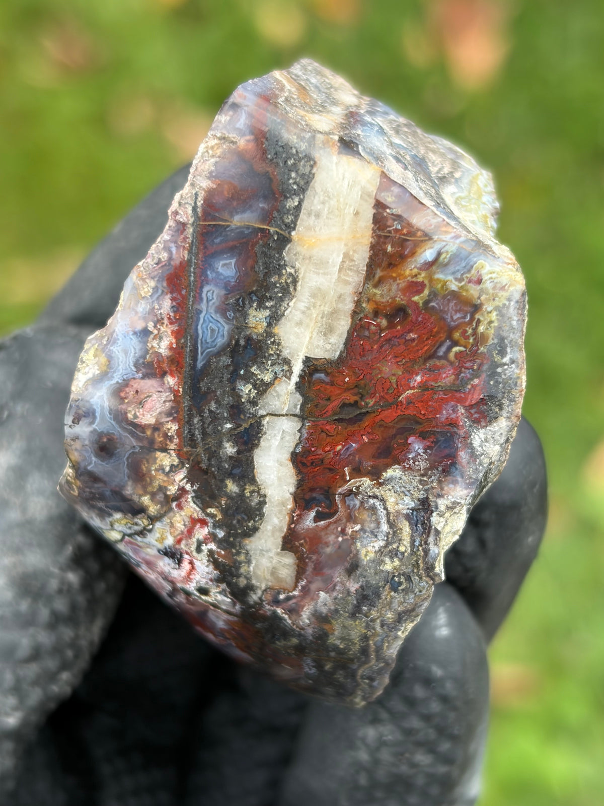 StoneBorn Creations – Red & Blue Lace Agate with Natural Quartz Vein
