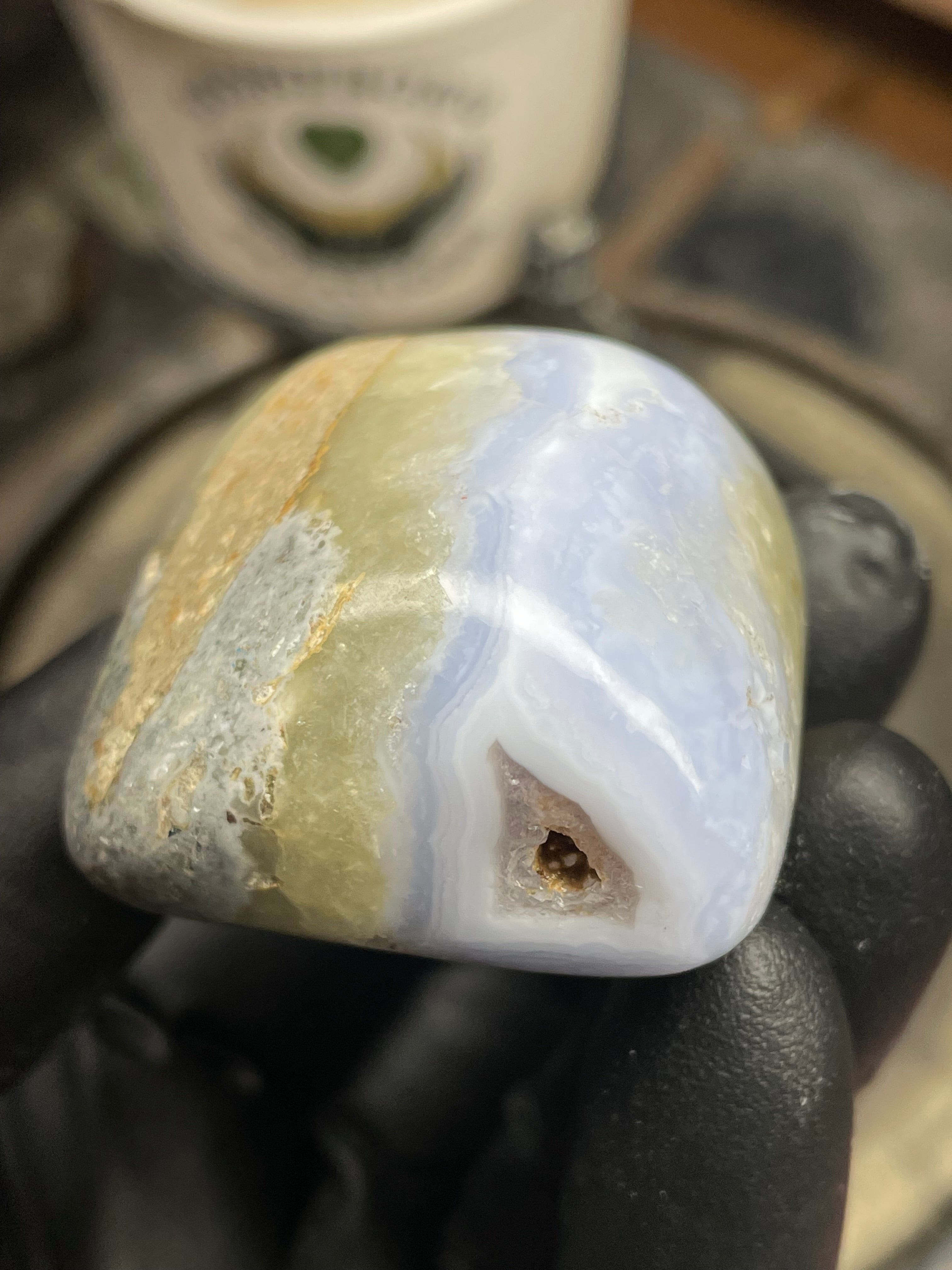 StoneBorn Creations Hand Polished Blue Chalcedony Agate with Natural Druzy Pocket