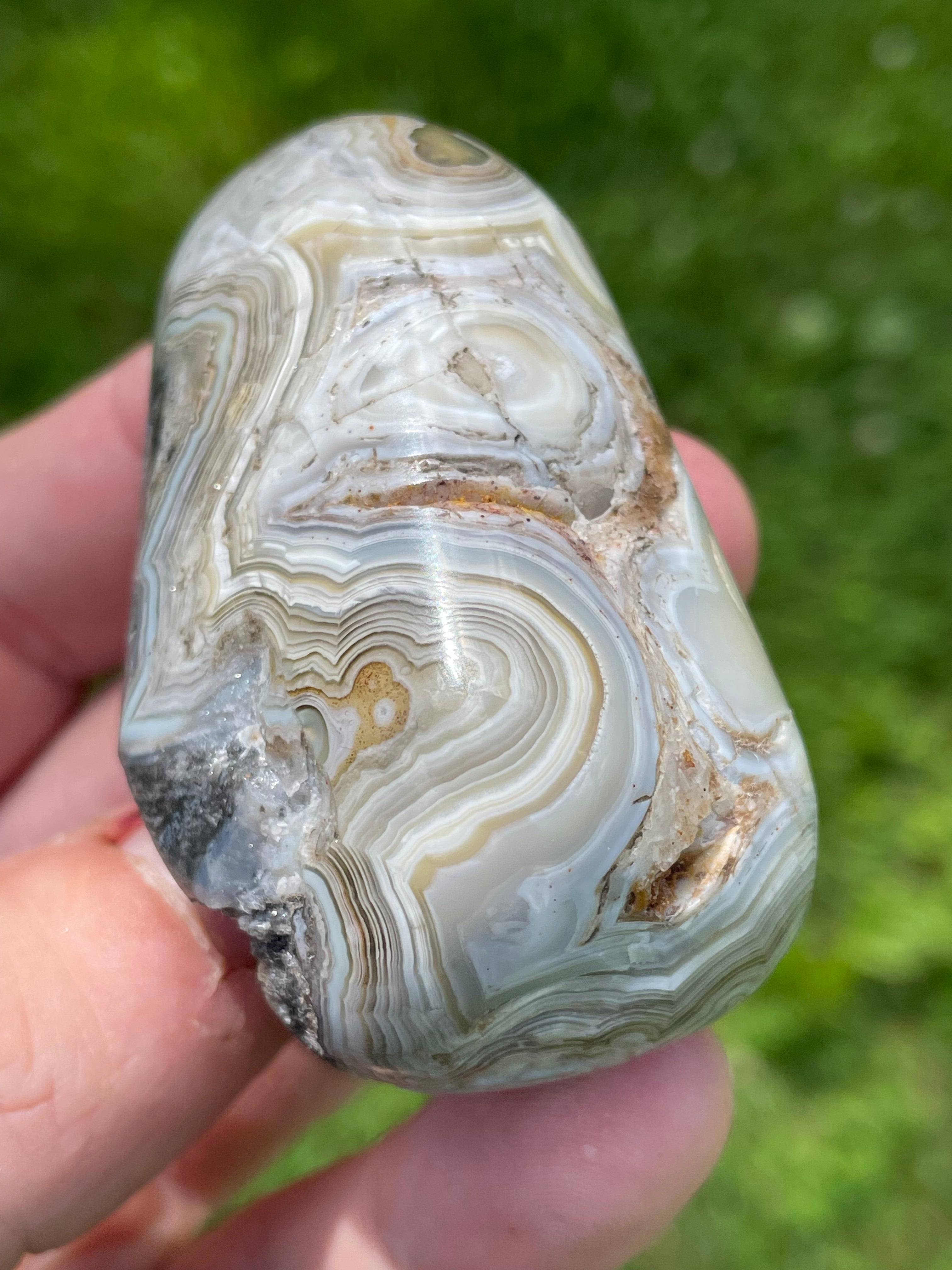 StoneBorn Creations Hand-Polished Lace Agate Freeform with Intricate Fortification Banding, Orbicular Eyes & Preserved Natural Matrix