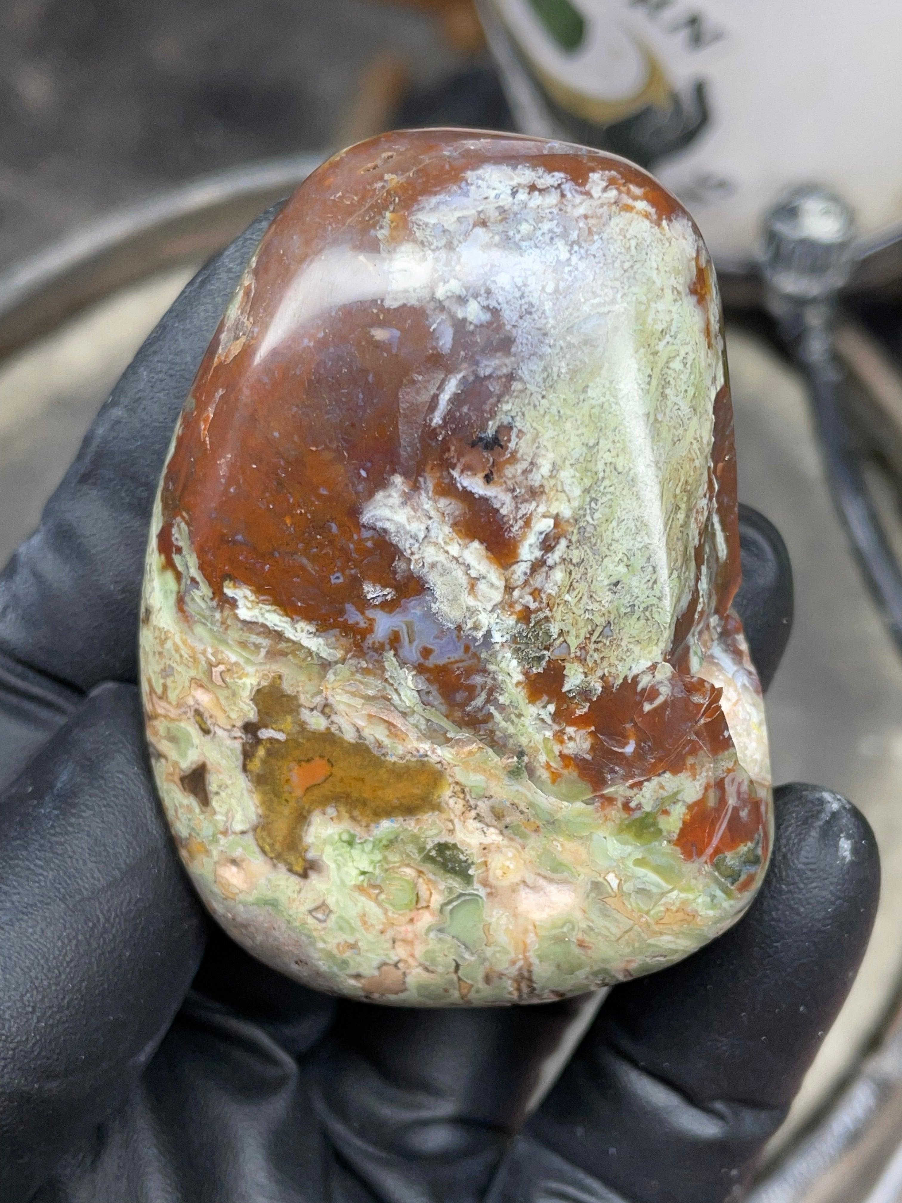 StoneBorn Creations Hand-Polished Multicolor Lace Agate with Natural Green and Rust Patterns – One-of-a-Kind Display Stone