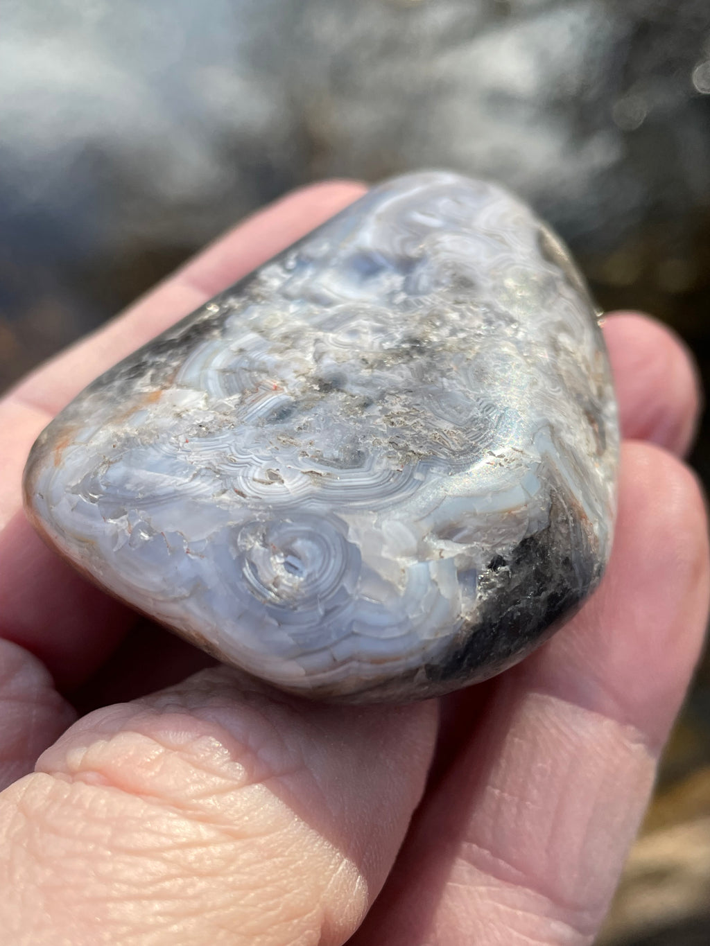 StoneBorn Creations Hand-Polished Banded Agate with Soft Grey Lace Layers Natural Quartz Matrix Freeform Finish