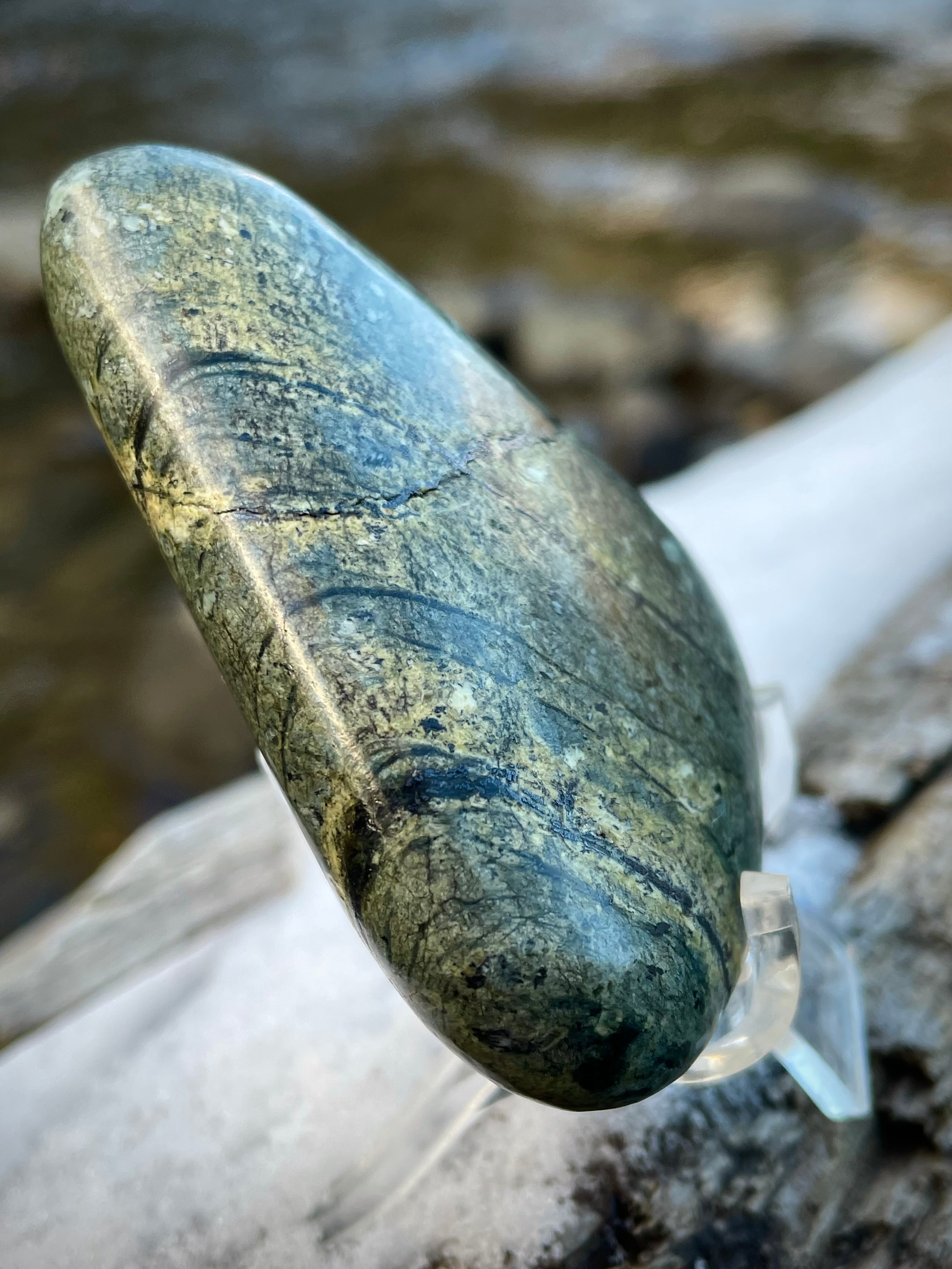 🌲 Polished Vermont Greenstone – Glacial Streamlines & Earth-Tone Veins (Hand-Collected & Polished)