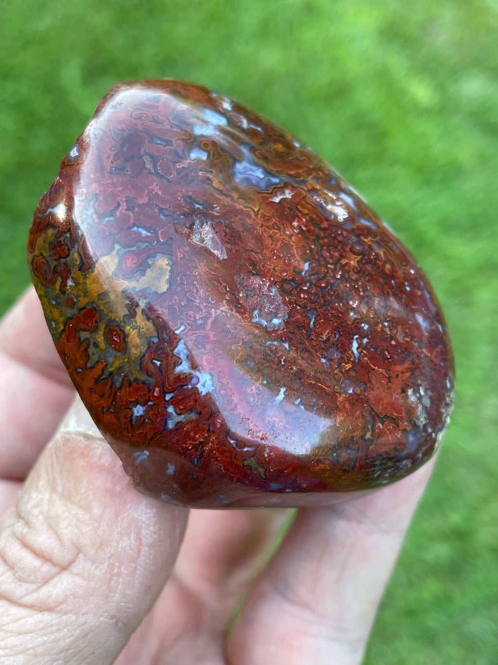 StoneBorn Creations | Hand-Polished Red Lightning Natural Agate Freeform | One-of-a-Kind Display Stone