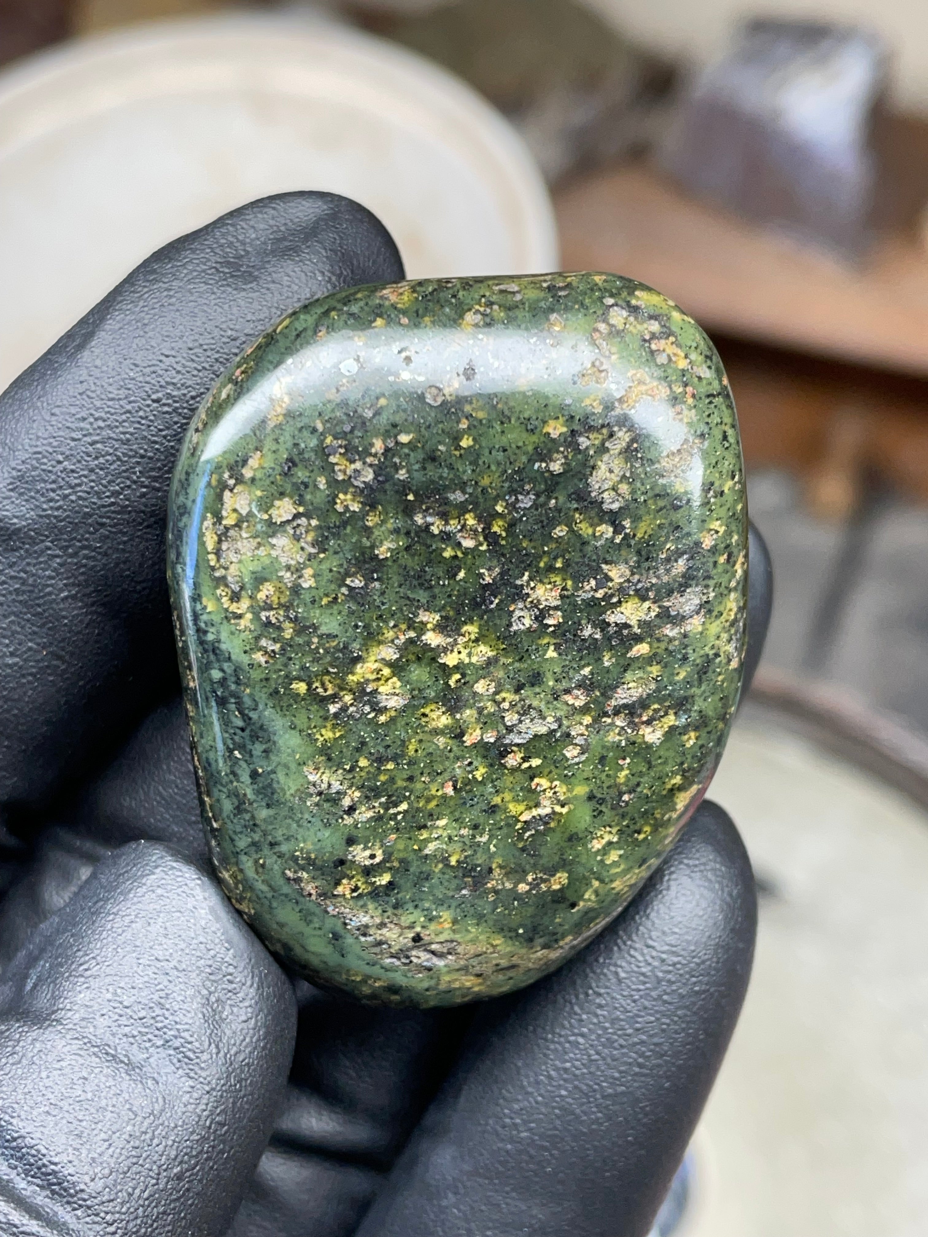 StoneBorn Creations Hand-Polished Vermont Serpentine with Natural Gold Flecking and Deep Forest Greens