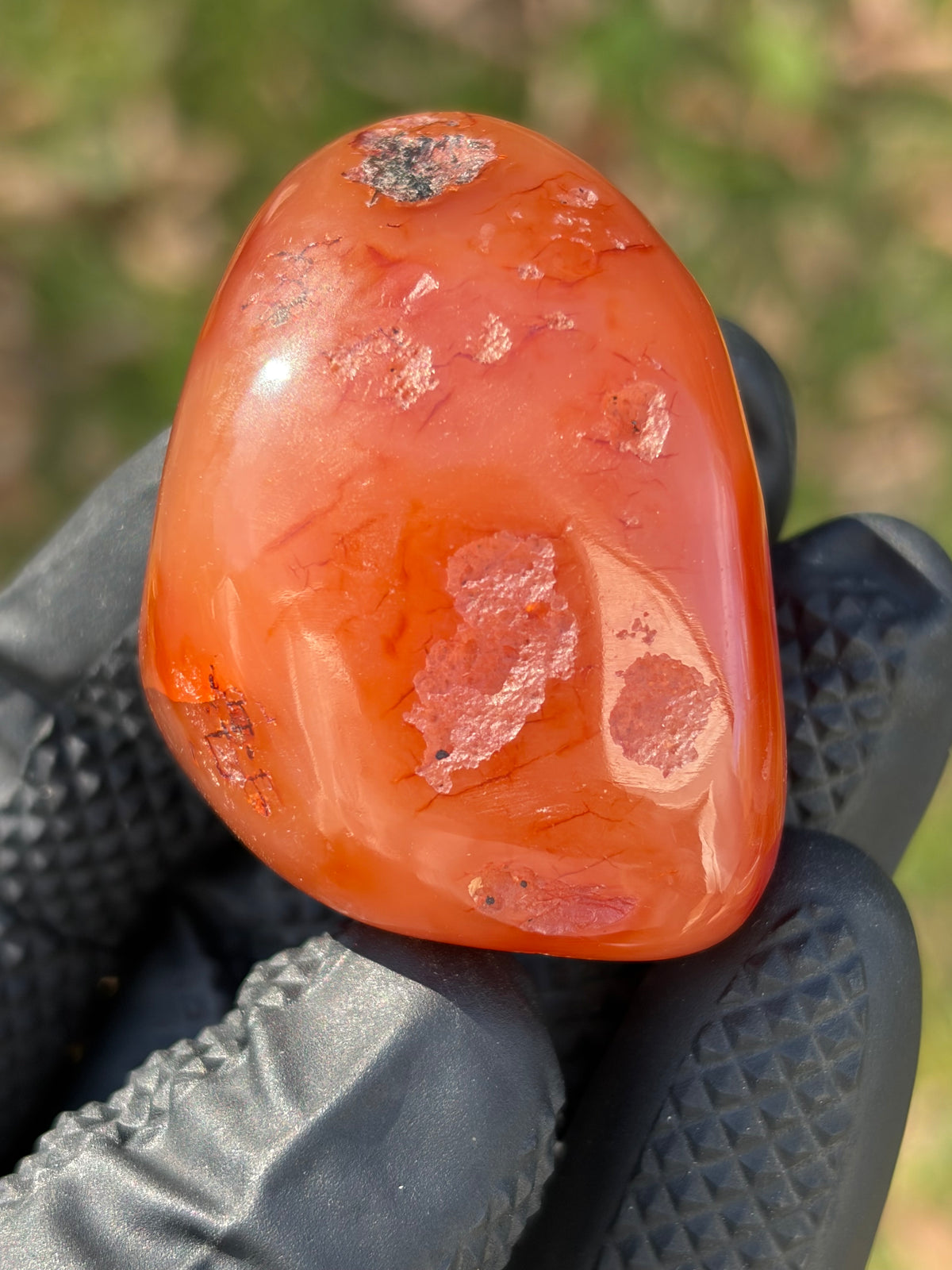 StoneBorn Creations – Fiery Orange Carnelian Agate | Hand-Polished Translucent Stone with Natural Red Matrix