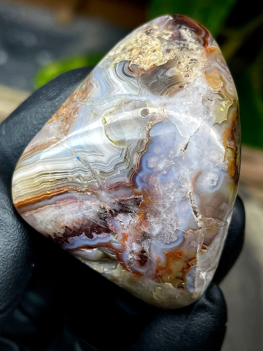 Hand-Polished Banded Agate with Natural Druzy Pocket, Layered Earth Tones & Full 360° Finish