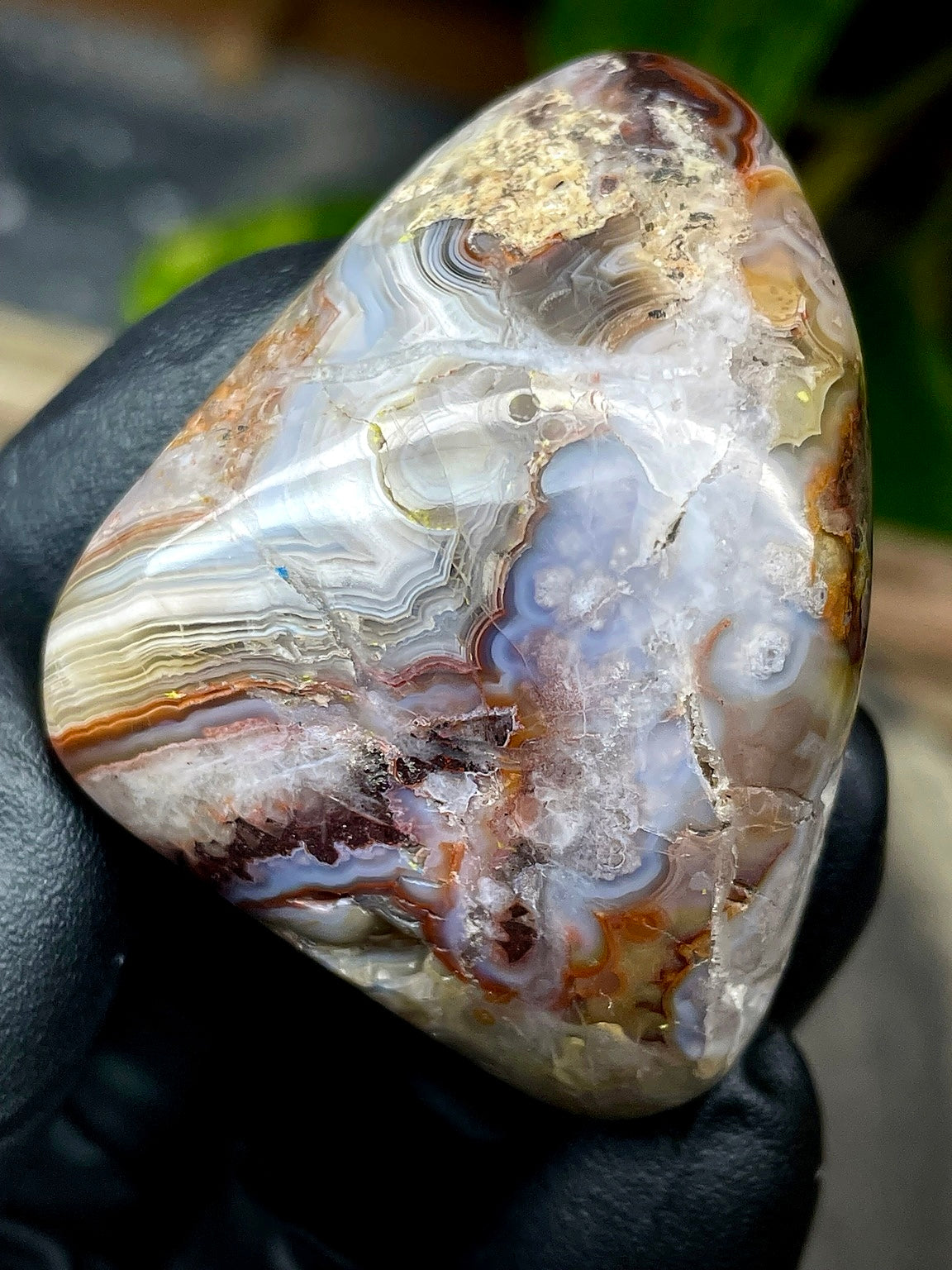 Hand-Polished Banded Agate with Natural Druzy Pocket, Layered Earth Tones & Full 360° Finish
