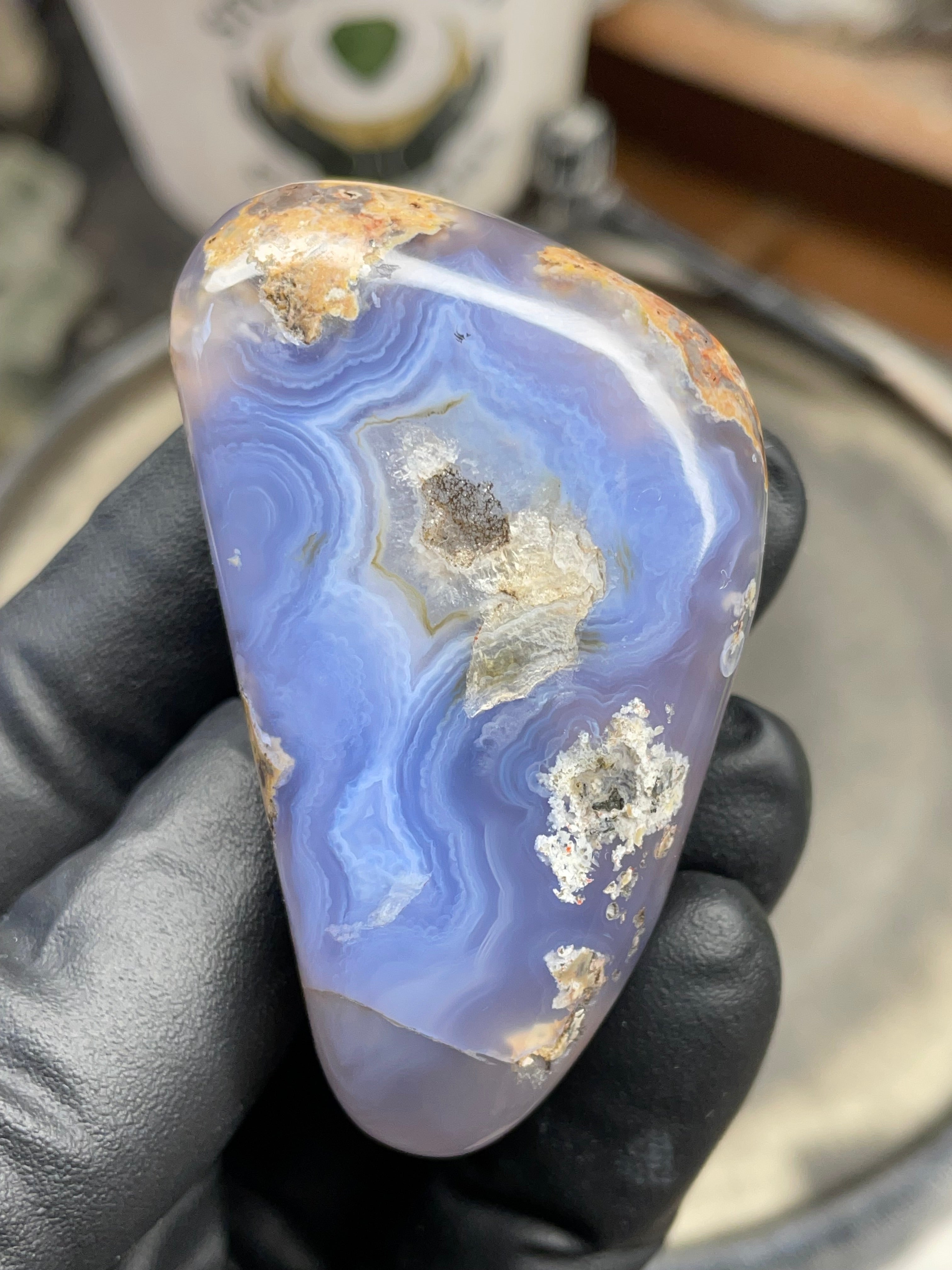 StoneBorn Creations Hand-Polished Blue Lace Agate with Natural Druzy Crystal Pocket & Earth-Toned Matrix