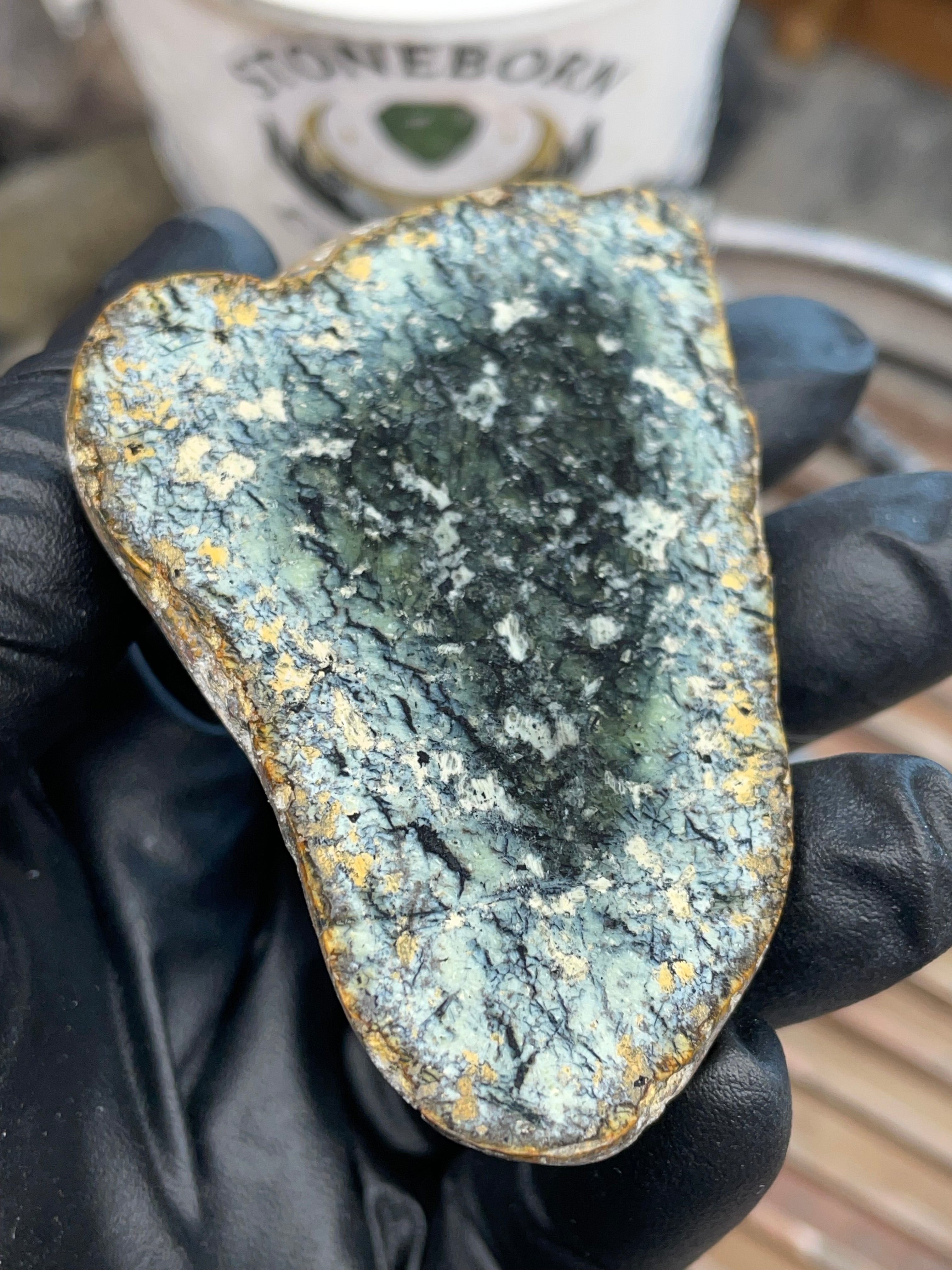 Hand-Collected Serpentine with Dark Green Core | Raw & Refined StoneBorn Slab