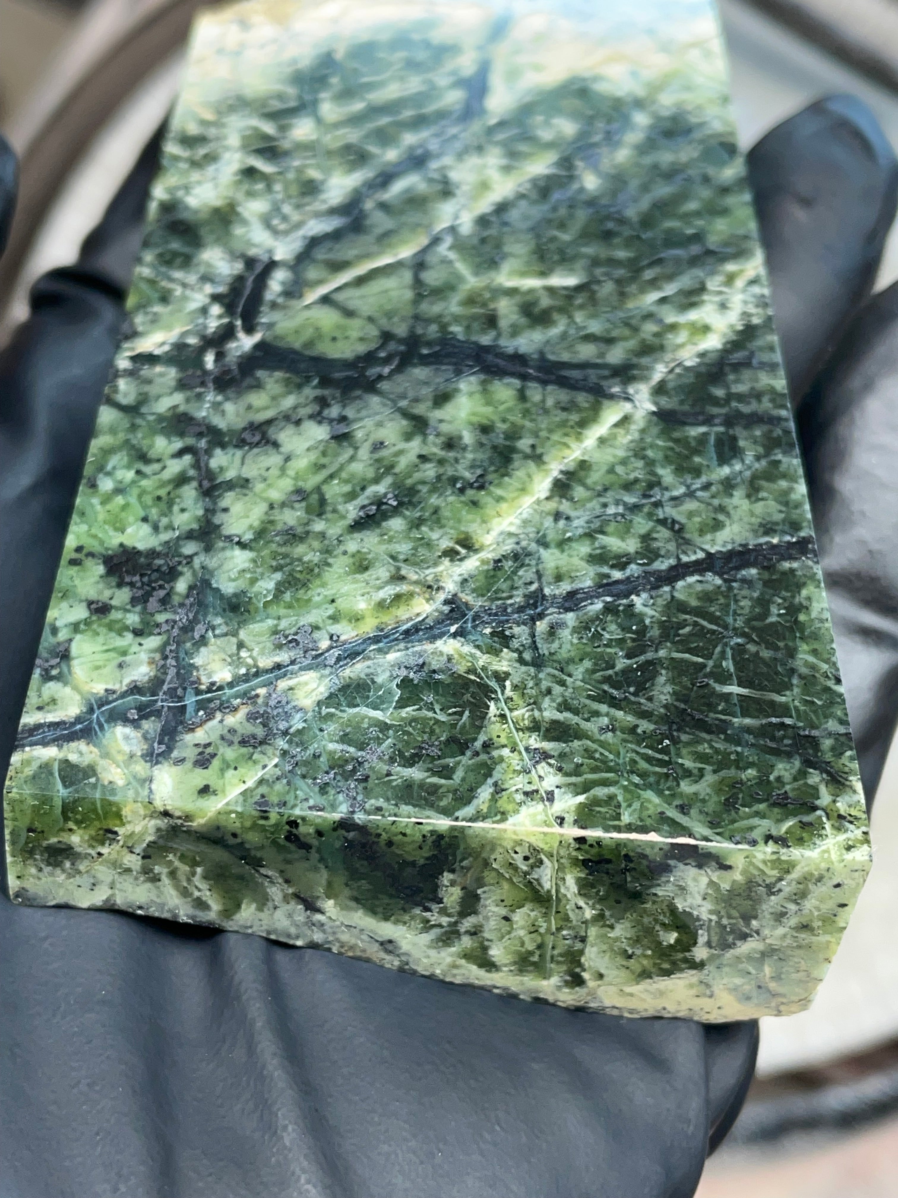 Hand-Polished Green Serpentine Slab with Natural Veining | StoneBorn Creations