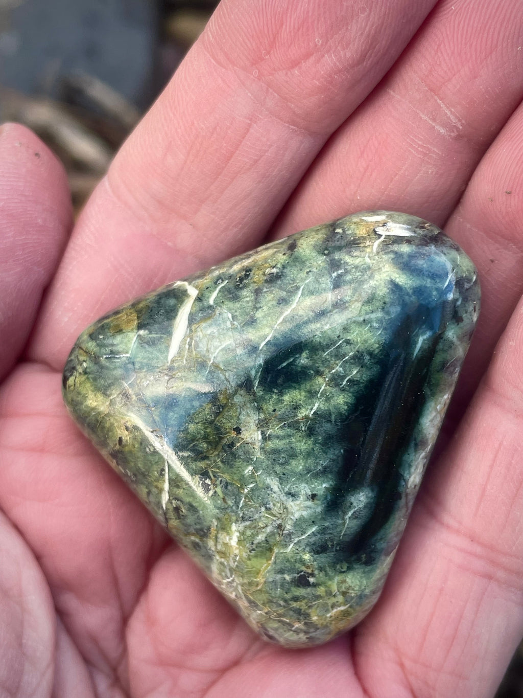 🌲 Polished Vermont Greenstone – Forest Glow Veining (Hand-Collected & Finished)