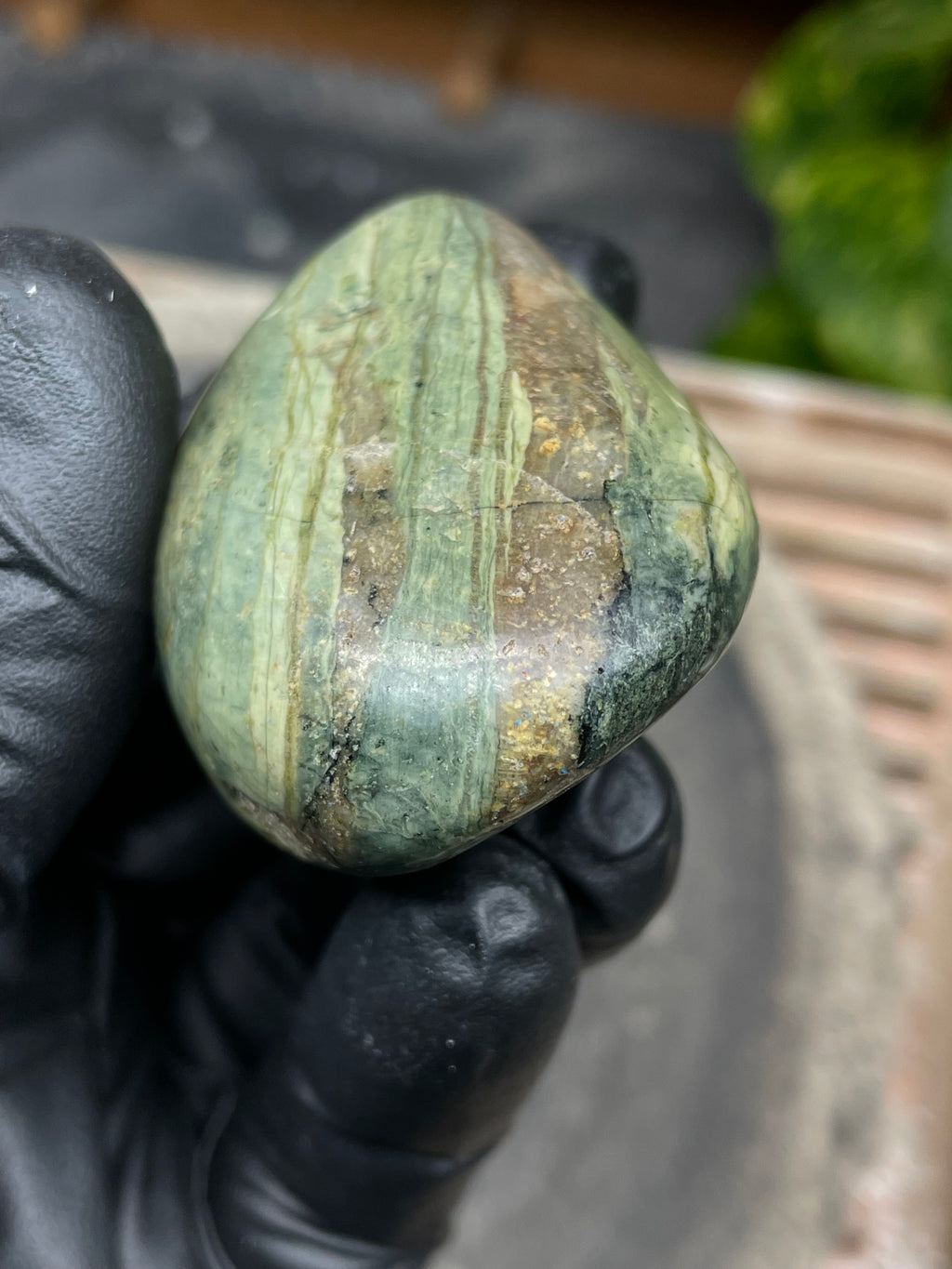 StoneBorn Creations Hand-Polished Vermont Greenstone with Flowing Jade Tones, Natural Earth Matrix Pocket, Freeform Shape