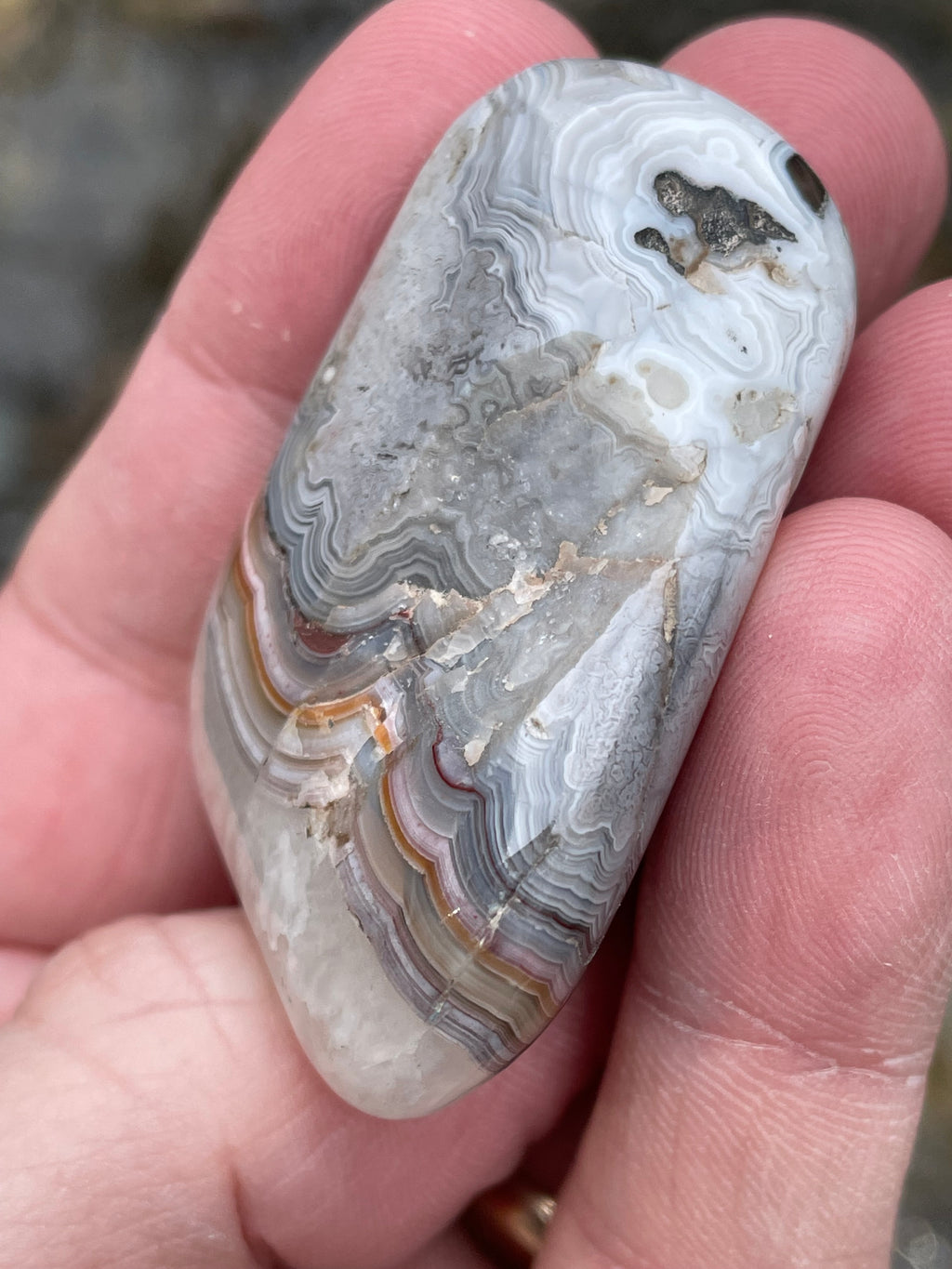 StoneBorn Creations Hand-Polished Banded Agate with Soft Grey Lace Layers, Subtle Earth Tones & Natural Quartz Base – Freeform Finish