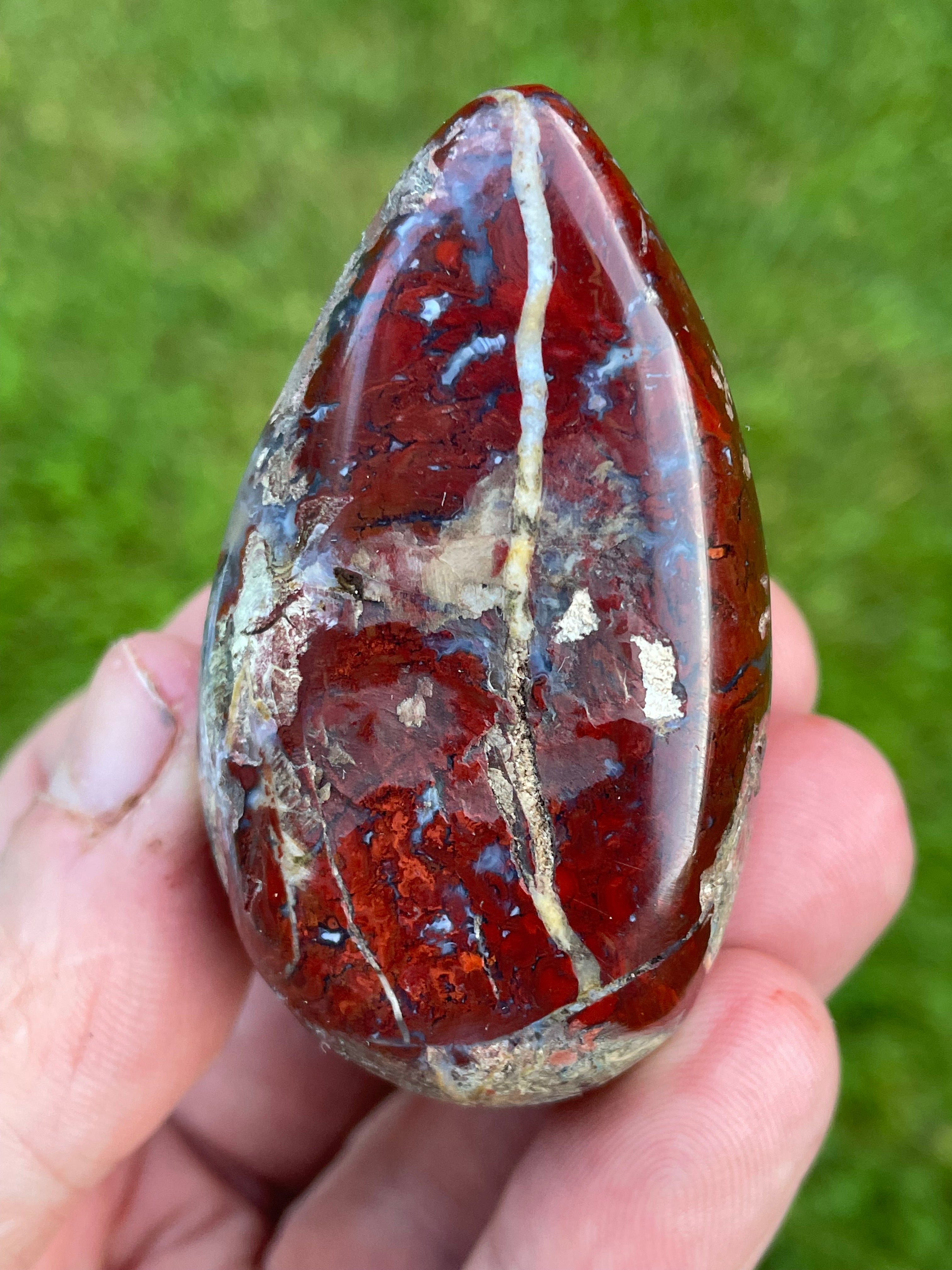 StoneBorn Creations Hand-Polished Brecciated Jasper Freeform with Crimson Red Chalcedony, Natural Quartz Veins & Earth-Toned Matrix