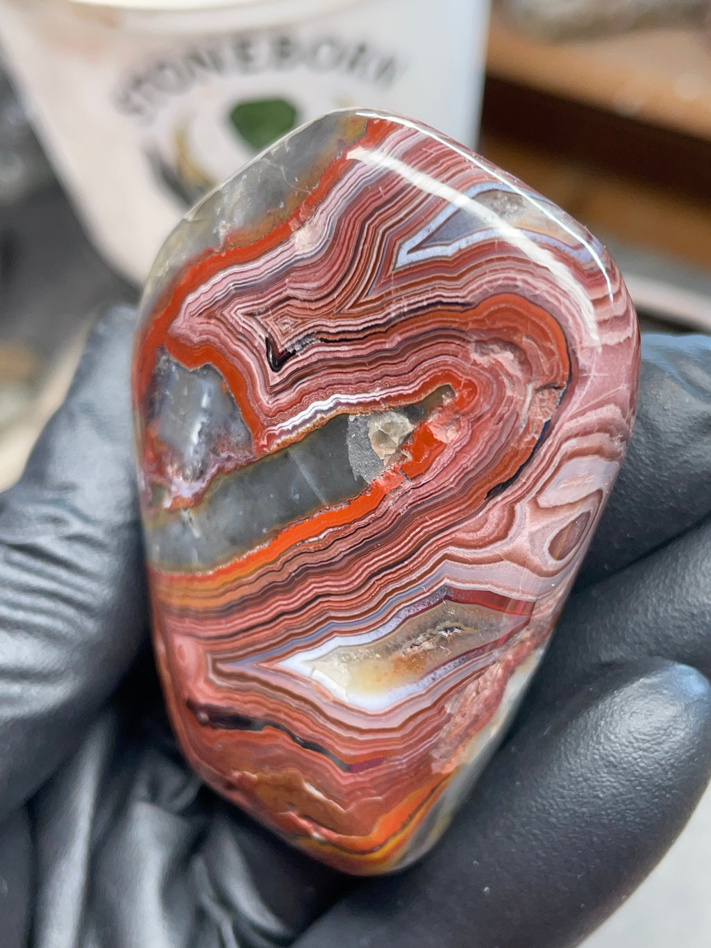 StoneBorn Creations – Hand Polished Crazy Lace Agate – Double Sided Fire Banding