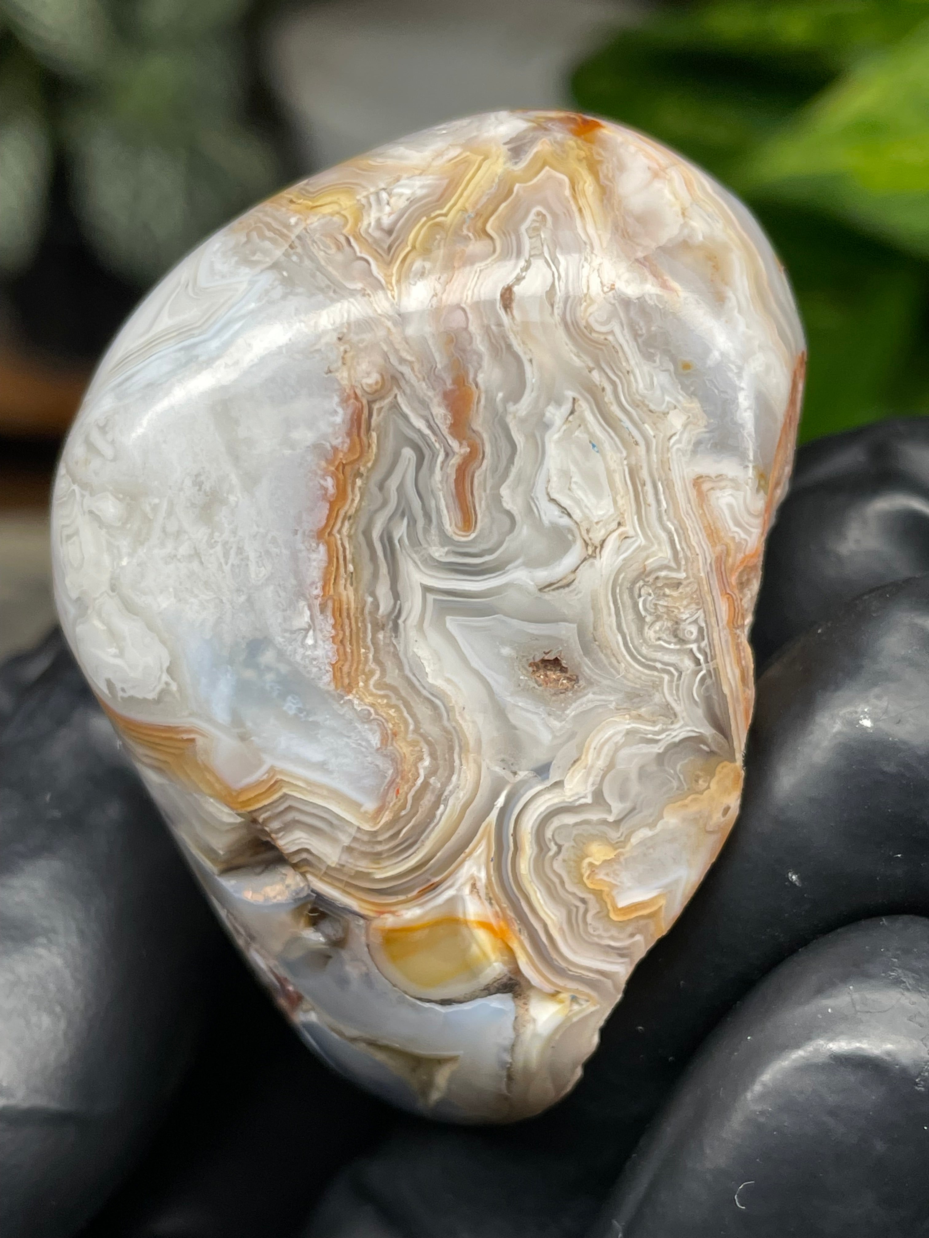StoneBorn Creations Hand Polished Banded Agate Freeform – Natural Lace Patterns, Raw Base with Fully Shaped Top Display Stone