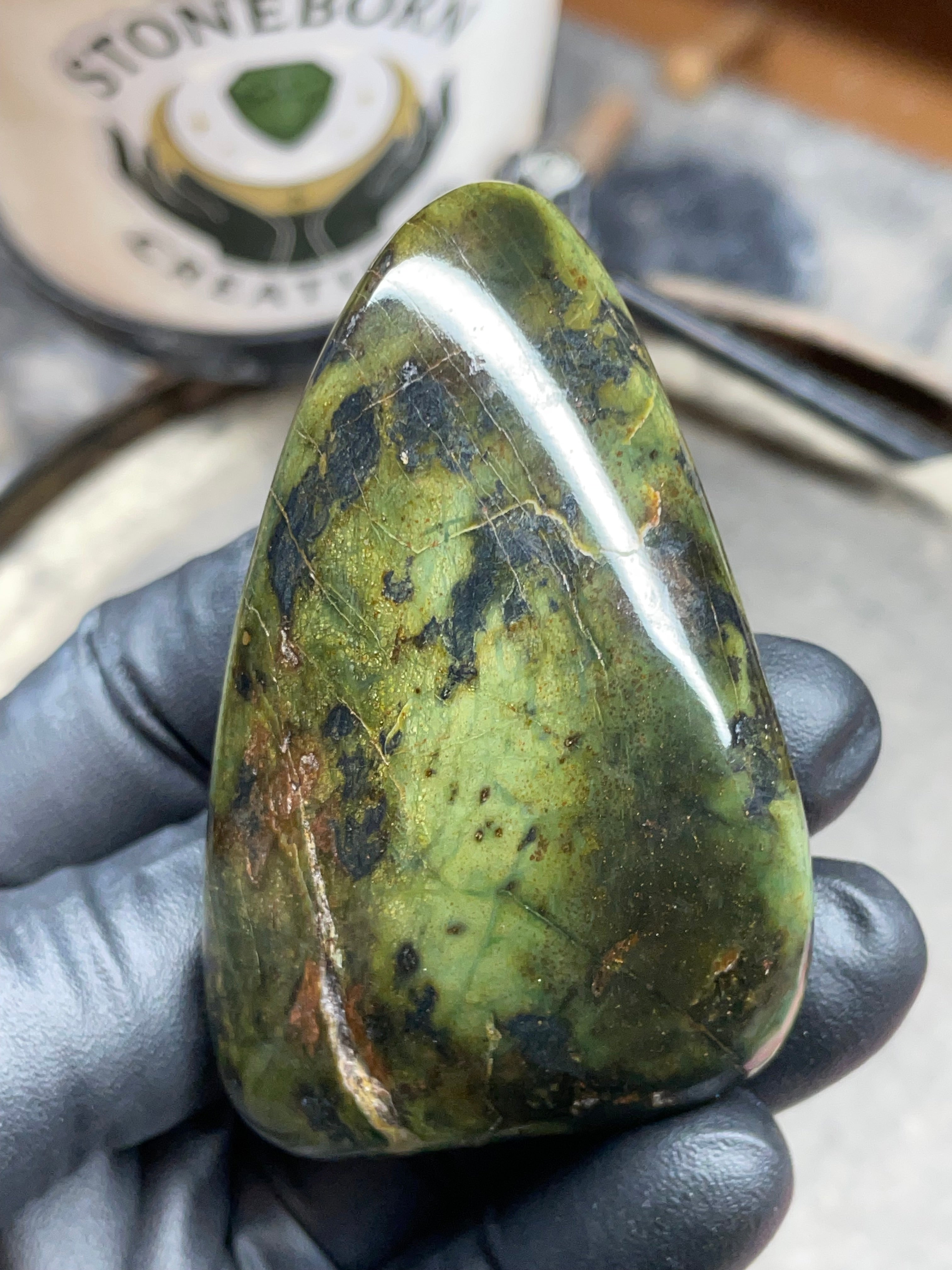 StoneBorn Creations – Hand Polished Vermont Serpentine with Natural Mineral Veins | One-of-a-Kind Display Stone