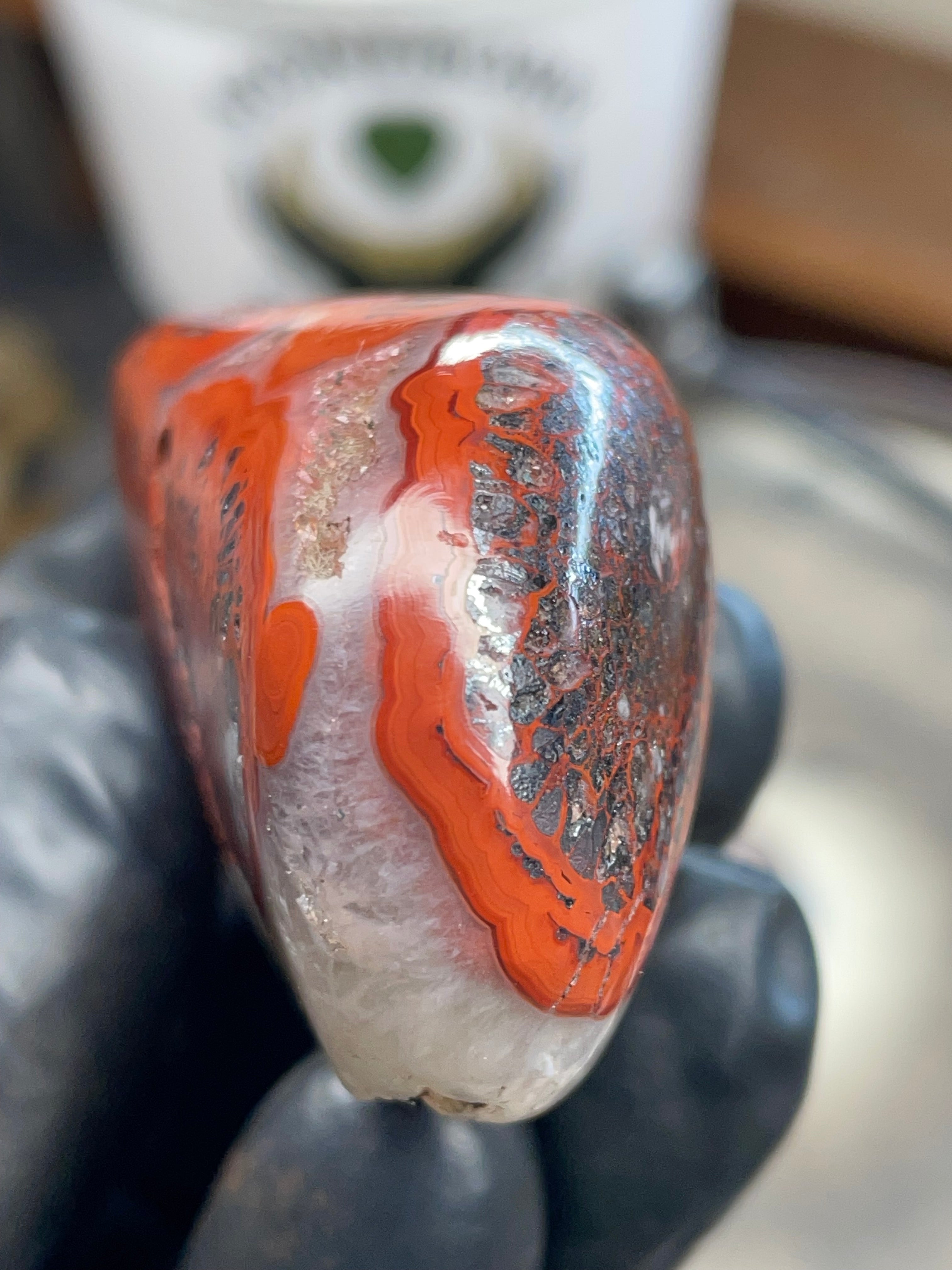 Fire-Pattern Agate with Quartz Pocket | Hand-Polished StoneBorn Creation