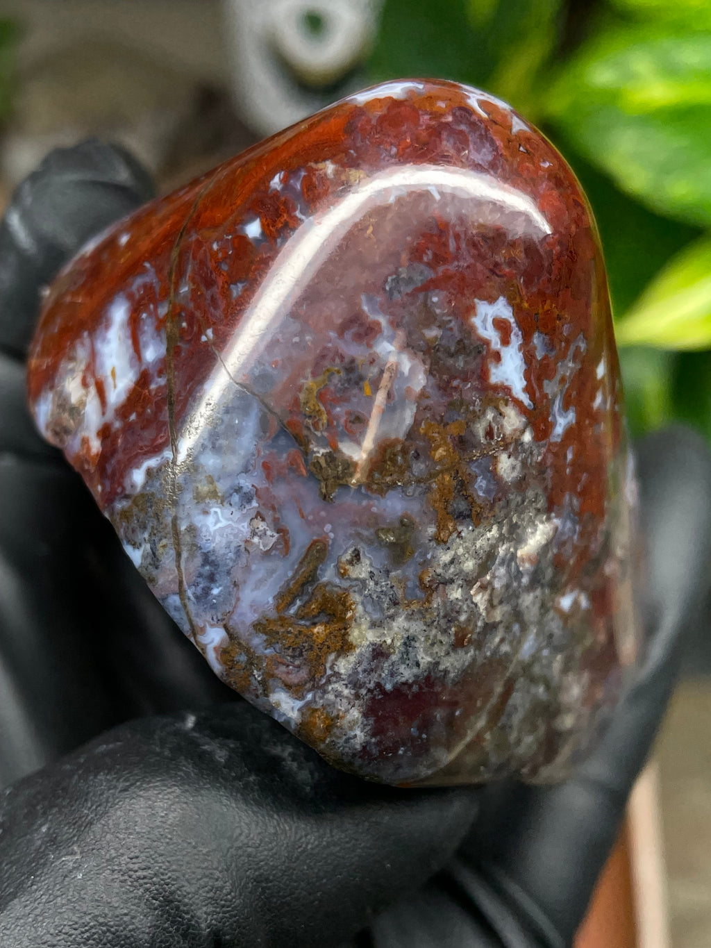 StoneBorn Creations Hand Polished Red Jasper with Blue Chalcedony Veining and Natural Earth Matrix Freeform Finish